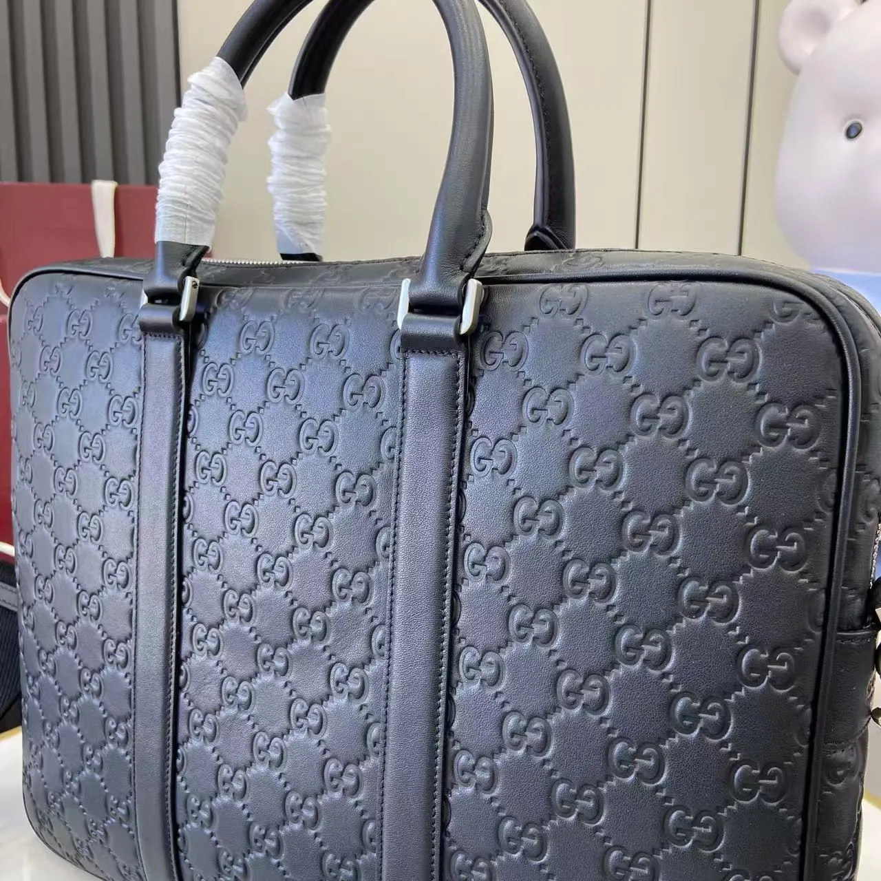 Gucci GG Emblem 黑色 帆布 公文包 商務通勤款