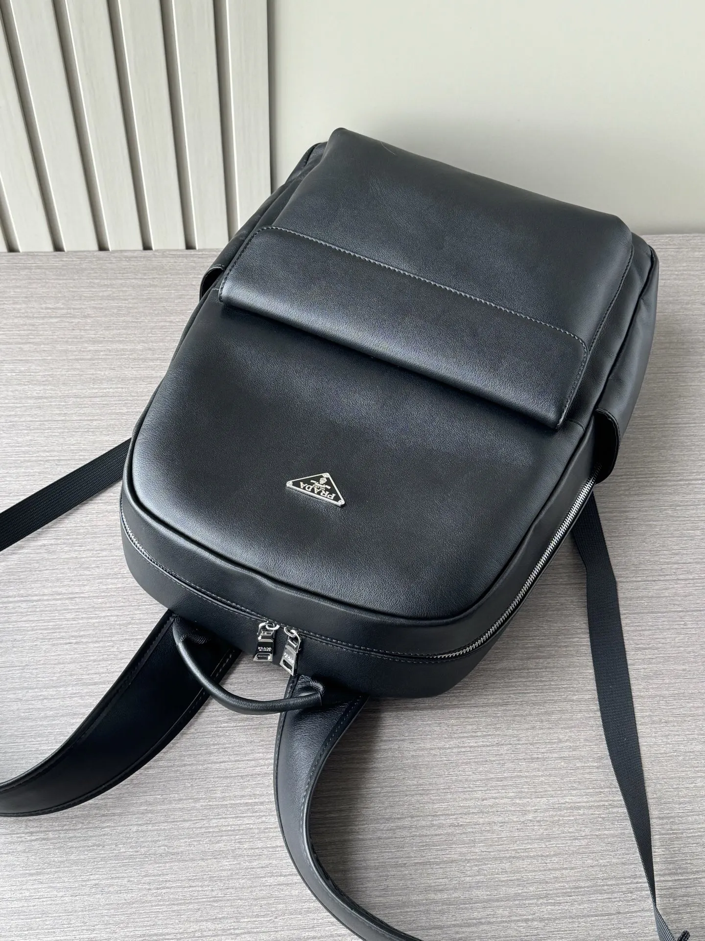Prada Black Leather Backpack Logo