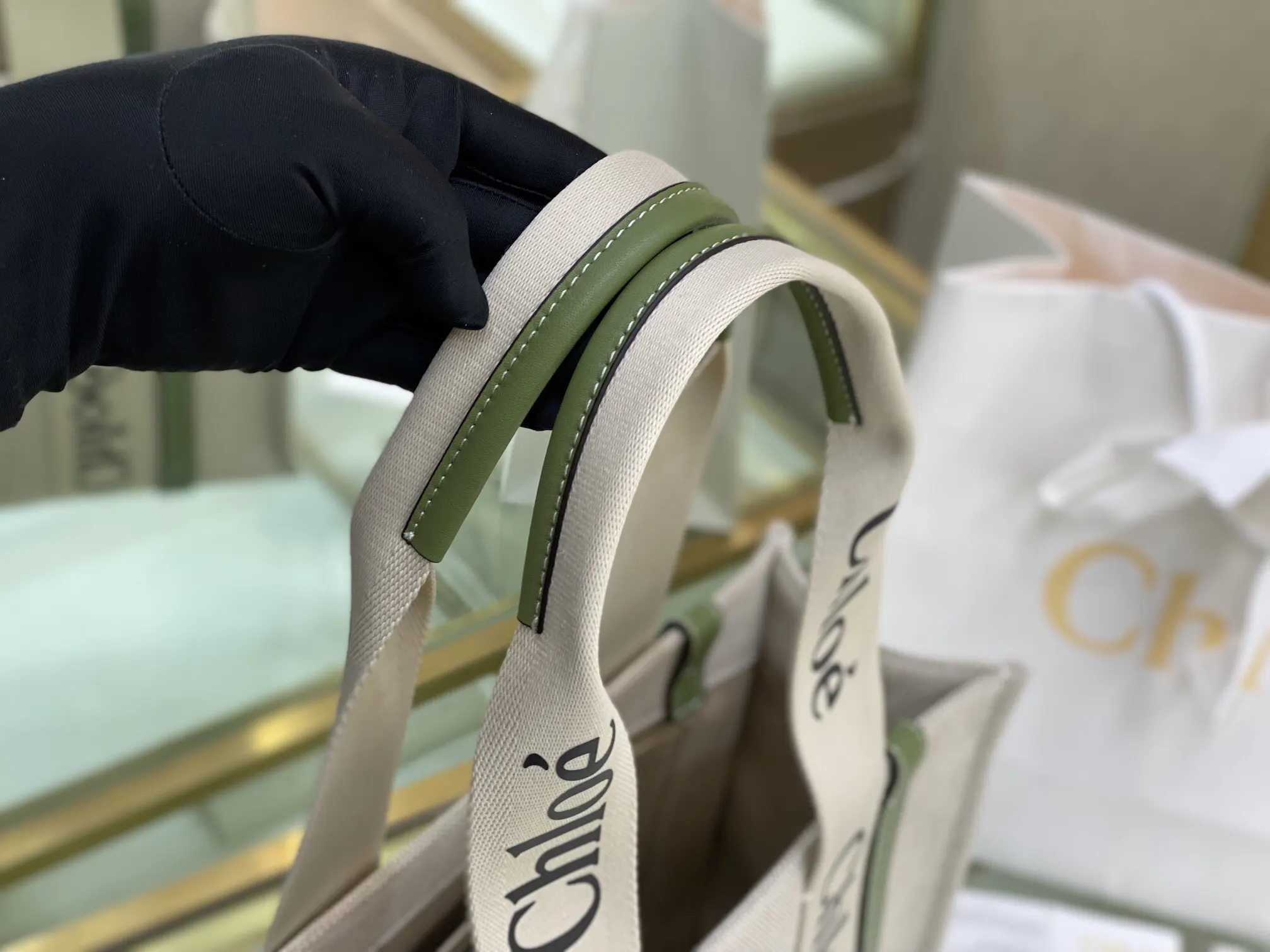 Green Beige Tote Bag Canvas