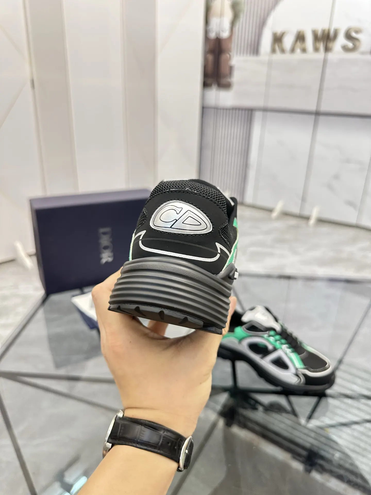 Dior B22 白绿拼色牛皮运动鞋 厚底款