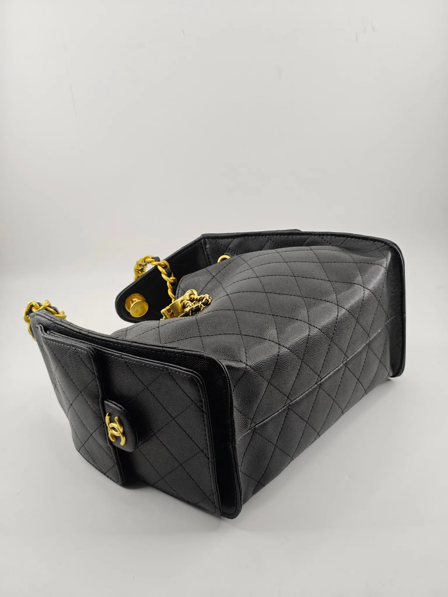 Chanel Black Hobo Shoulder Bag Vintage Leather