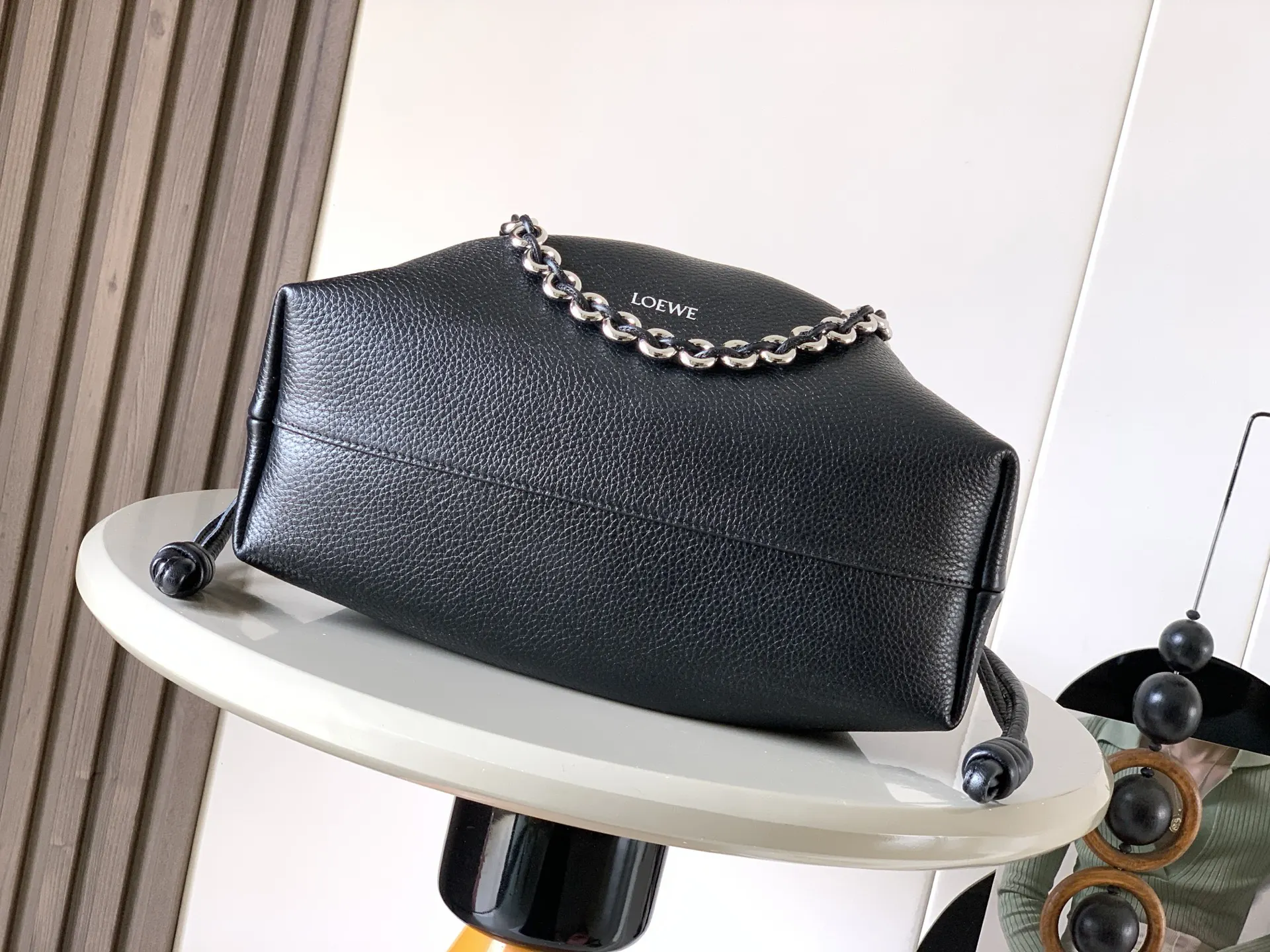 黑色 皮革 中号鹿皮革 Flamenco Purse 手拿 鏈條包 精致鏈條款