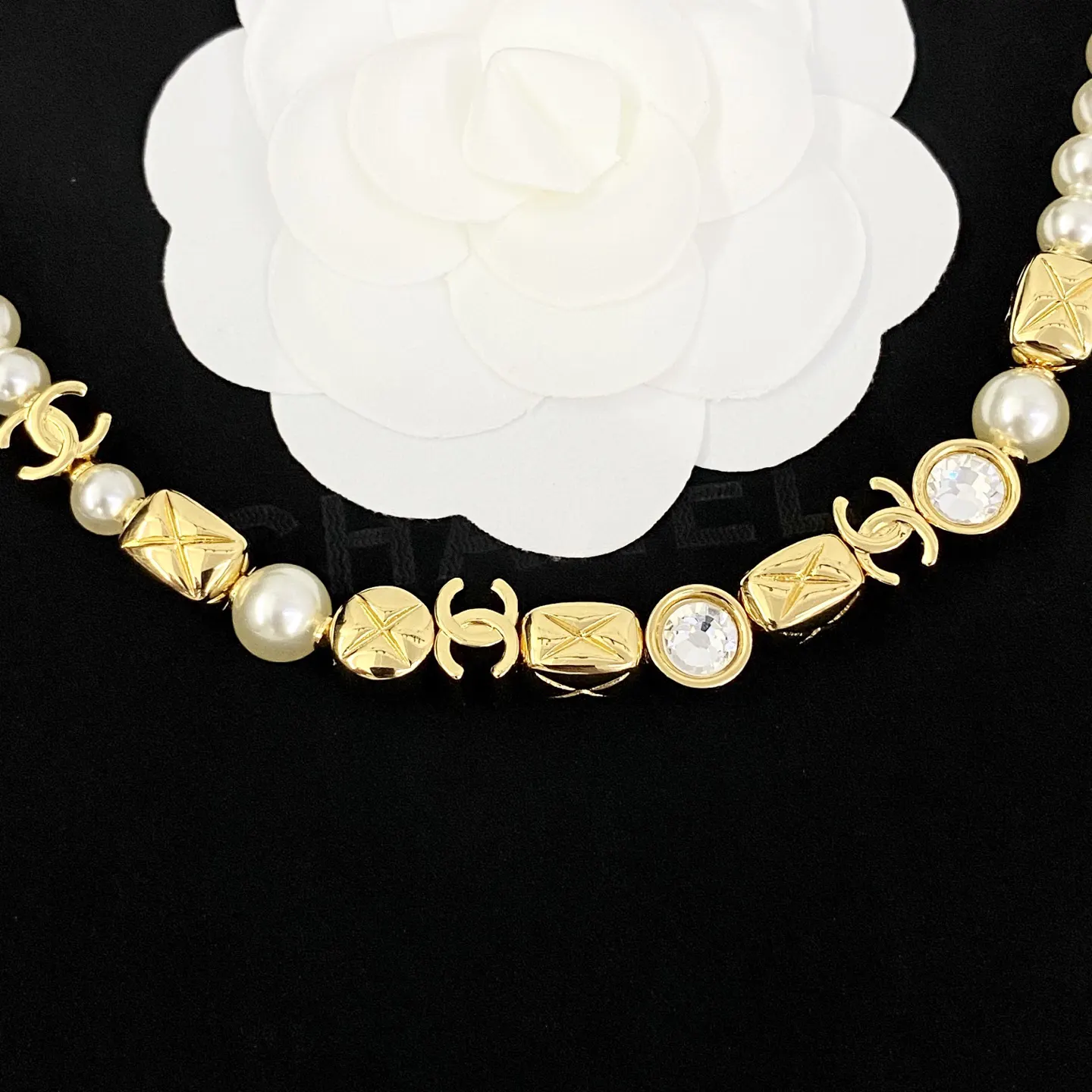 Chanel 金色 珍珠 双C 链条 项链 精致锁骨链