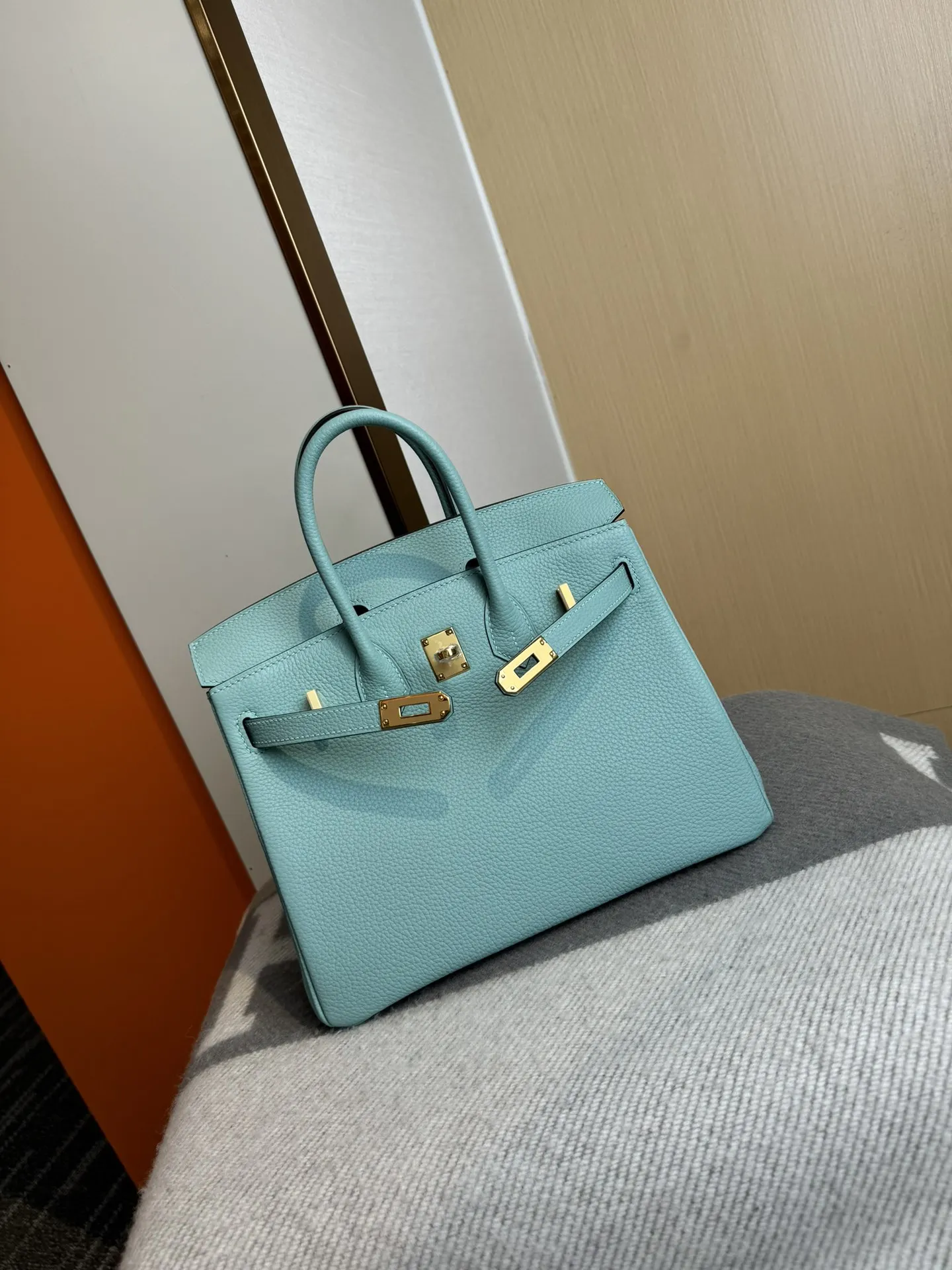 Birkin 铂金 进口Togo皮 马卡龙藍 金 手提包 通勤手提款