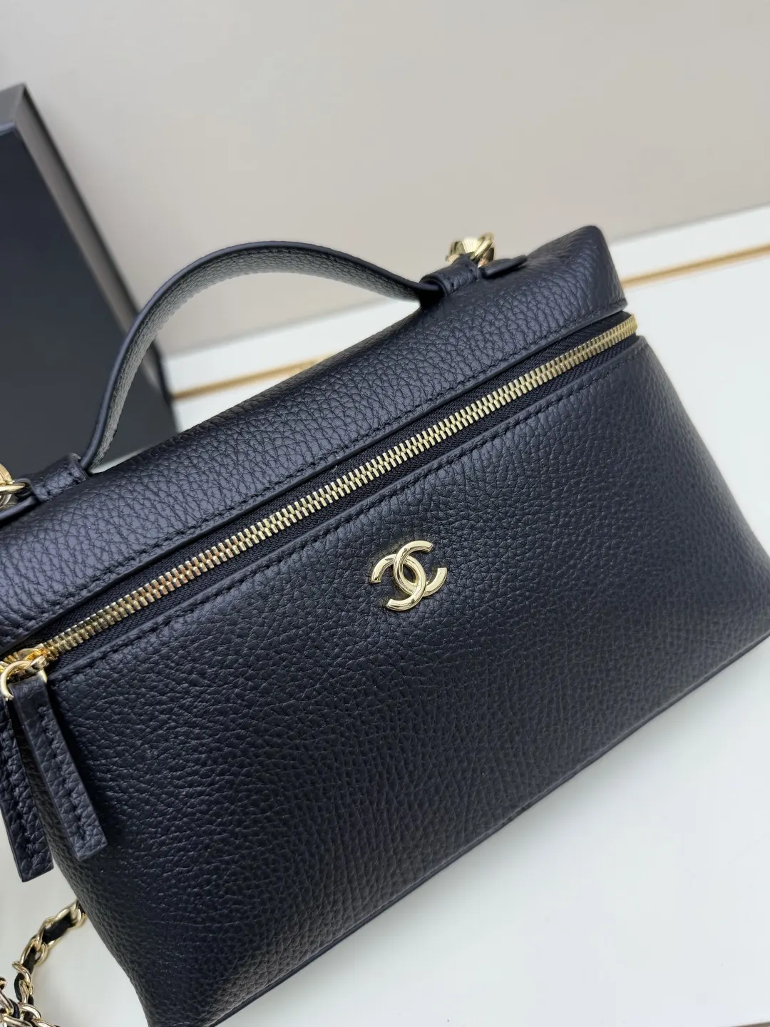 黑色 中号 OHANEL L皮饭盒包黑色 链条包 精致链条款