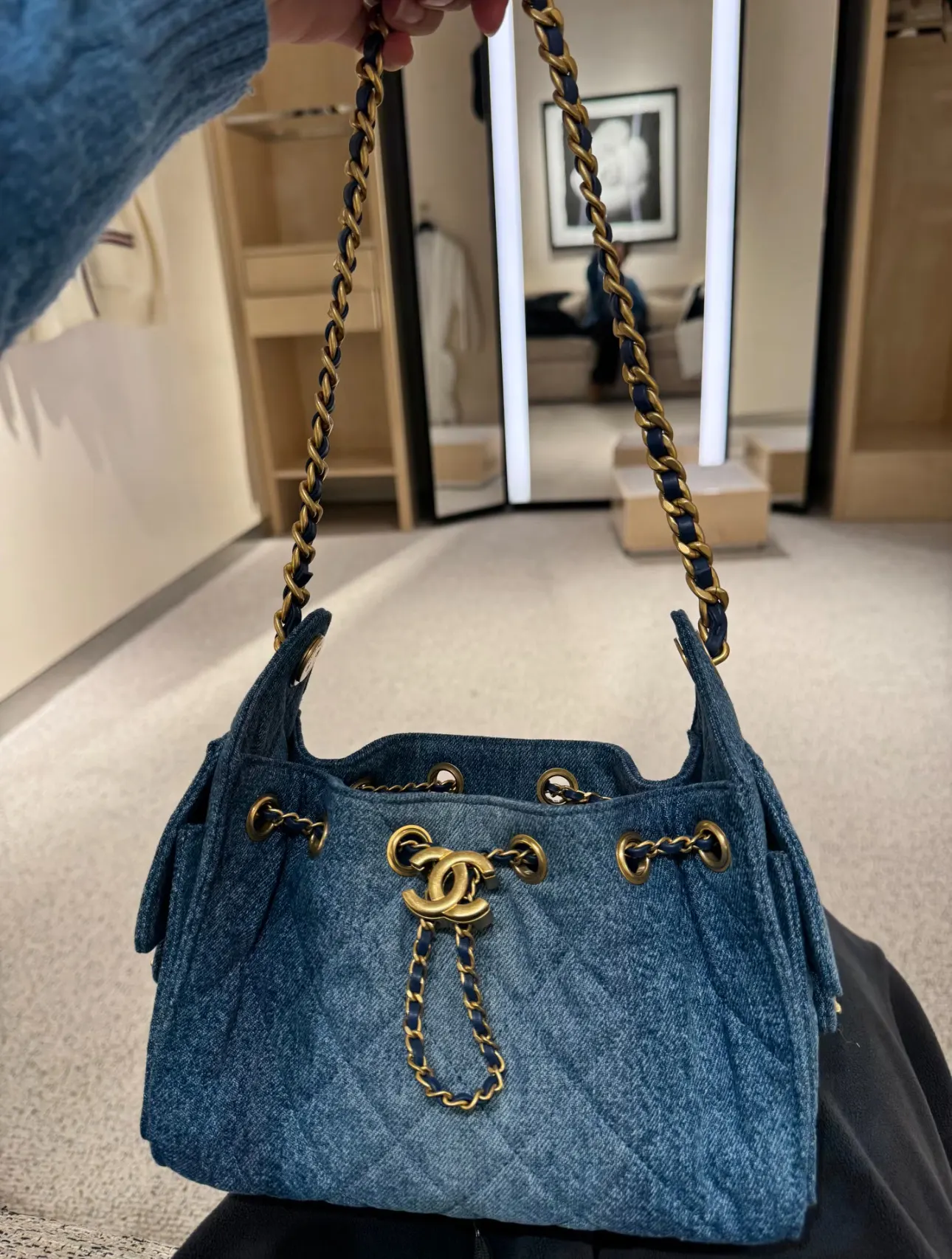 Chanel 白色牛皮Hobo腋下包 金链 复古