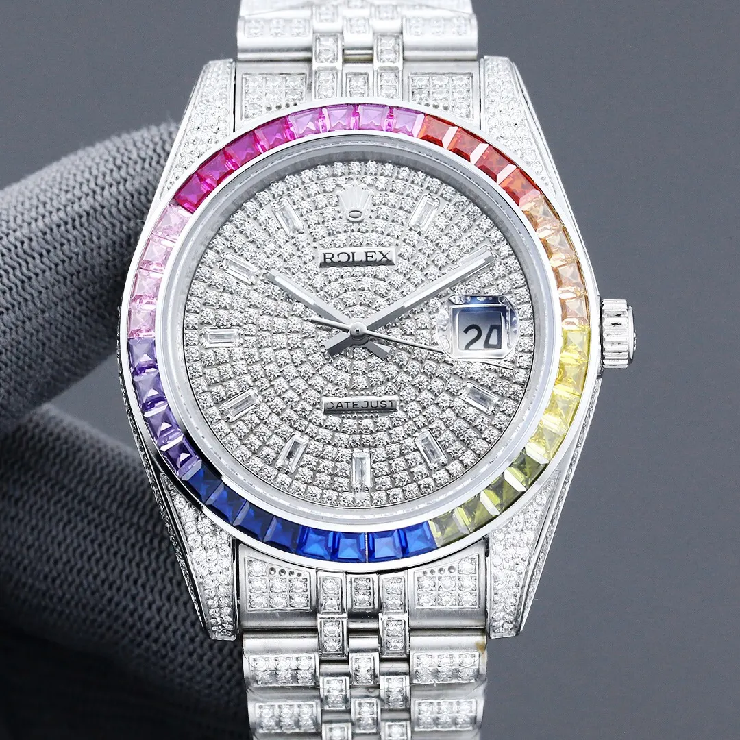 Rolex 土豪版满钻彩虹圈 劳力士蚝式恒动日志系列 手錶 經典腕表款