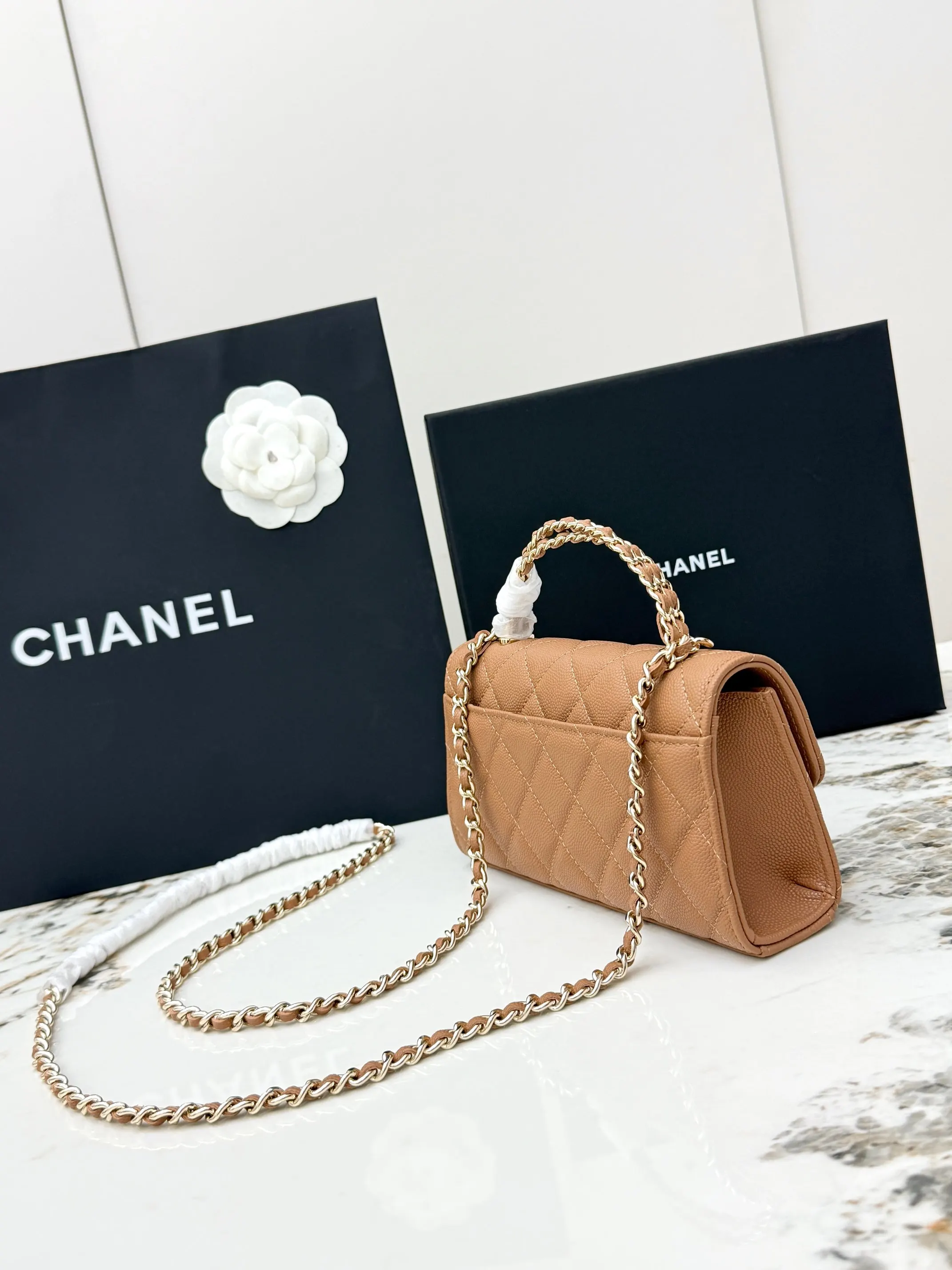 Chanel 焦糖色牛皮Kelly手提包 金链斜挎