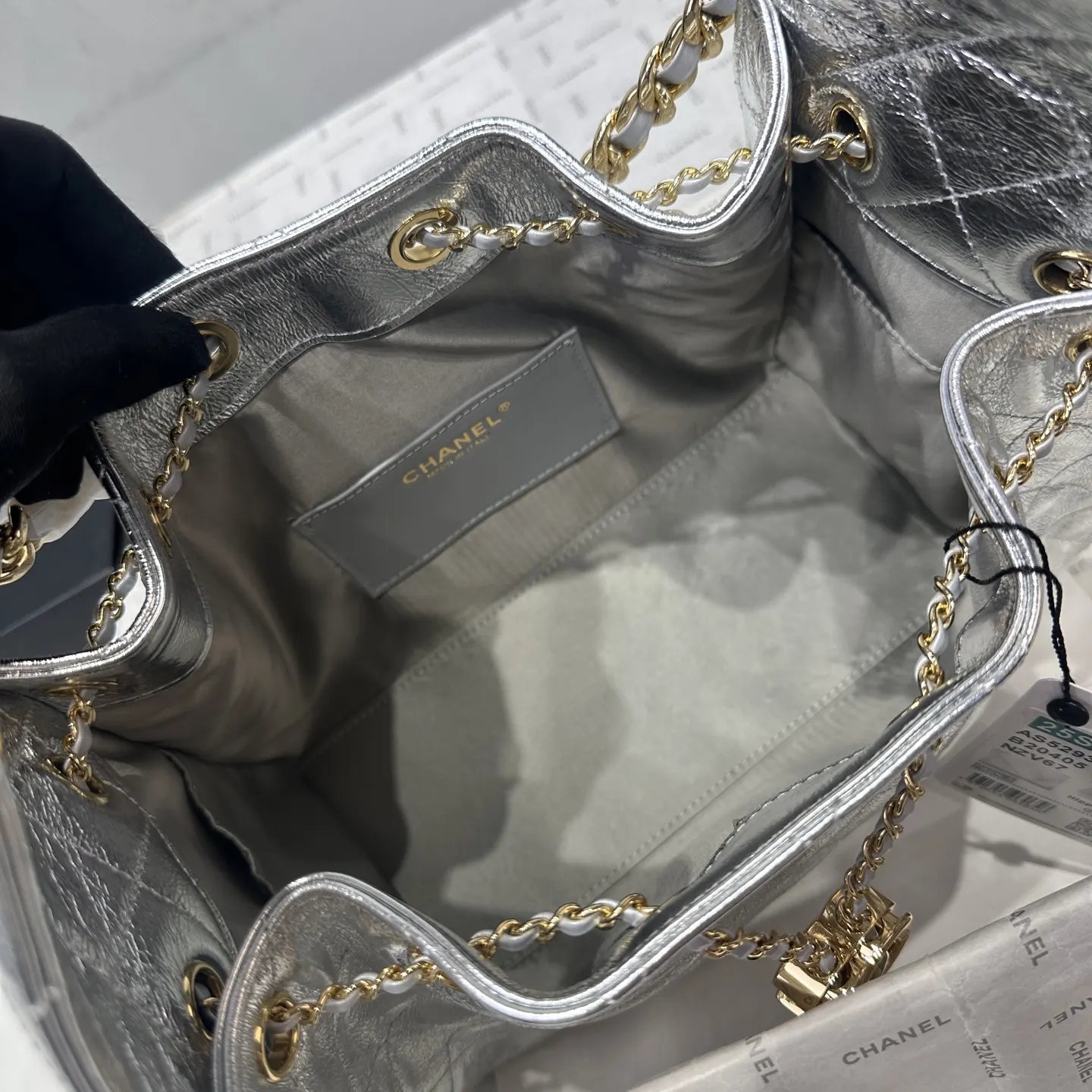CHANEL Hobo 爆裂銀皮 浅金 皮嘻哈包 腋下包 復古腋下背款