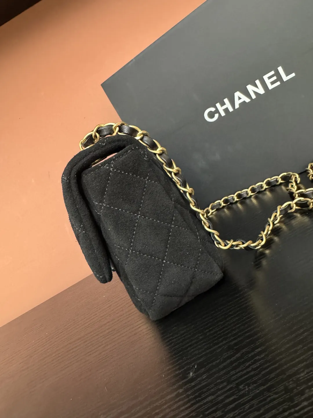 Chanel 麂皮翻蓋鏈條包 單肩斜挎