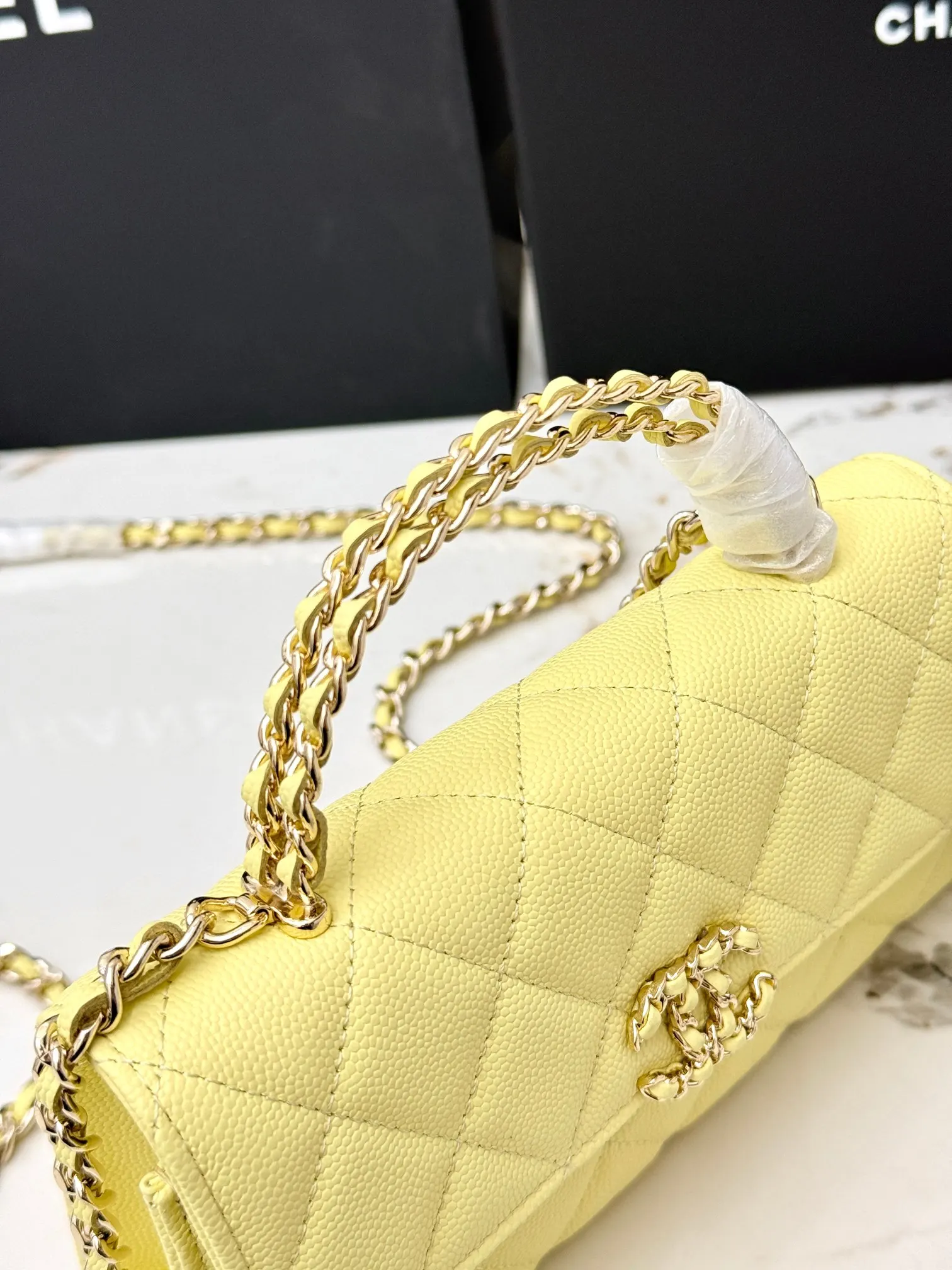 Chanel 黃色牛皮Kelly手提包 金链斜挎