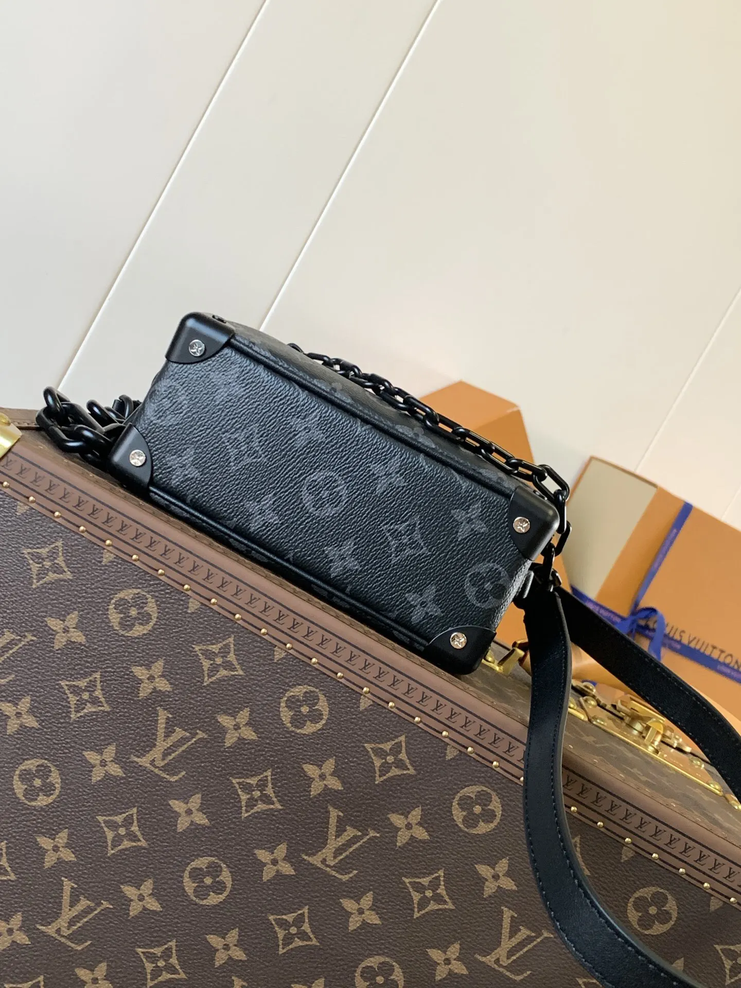 牛皮 黑色花纹 Virgil 链条包 精致链条款