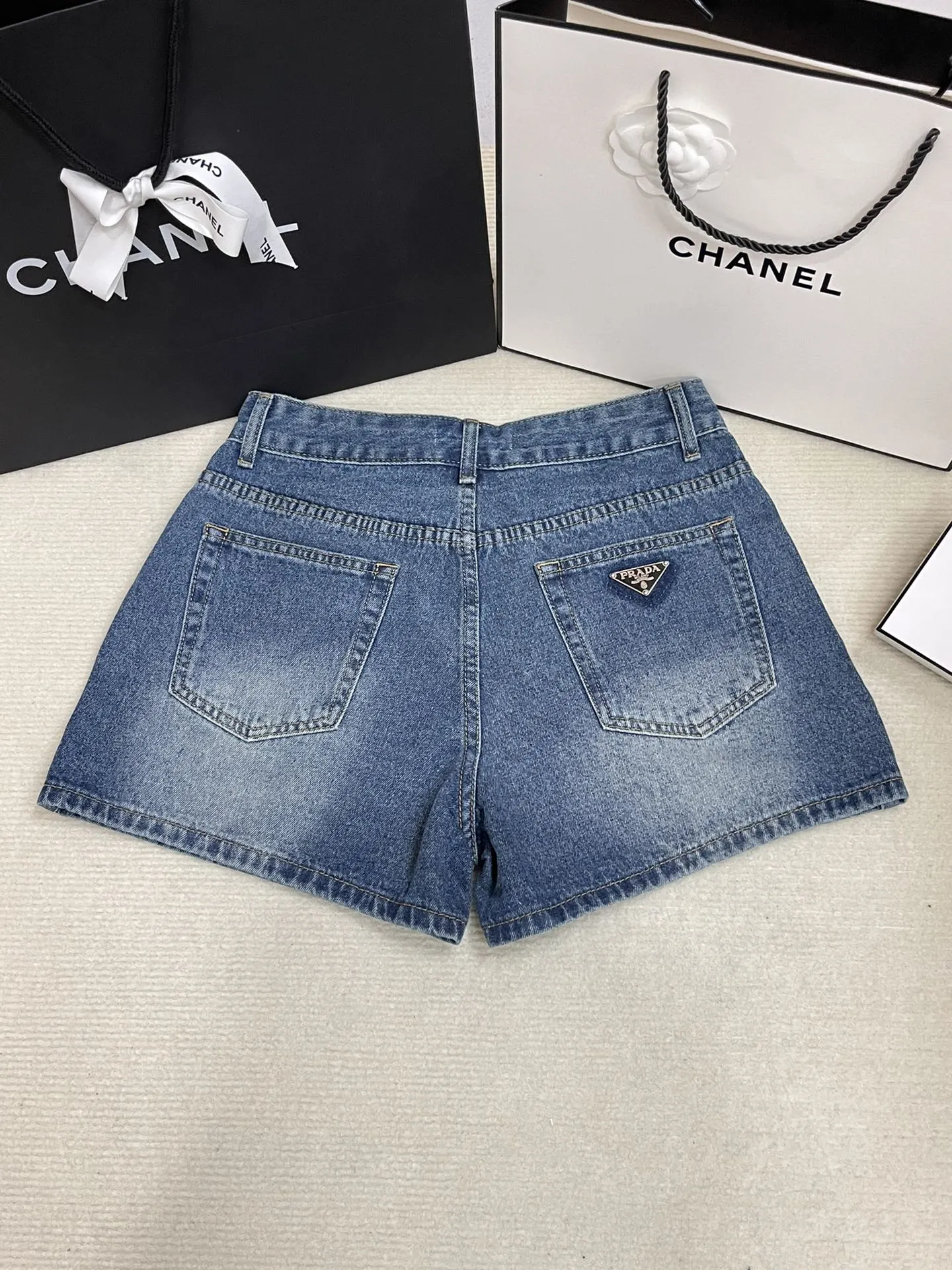 Prada Denim Shorts Logo Relaxed Fit