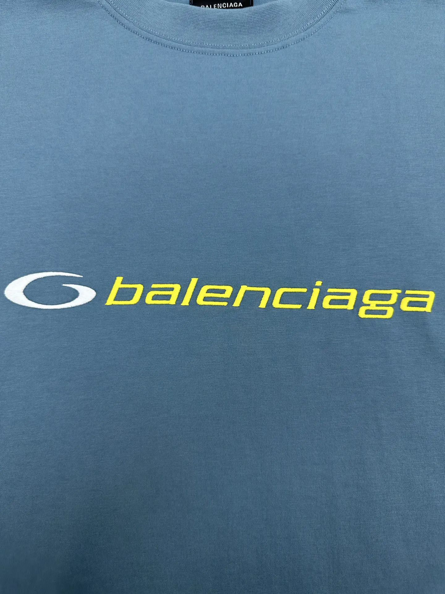 Balenciaga 蓝色 Logo 刺绣 短袖T恤 街头休闲款