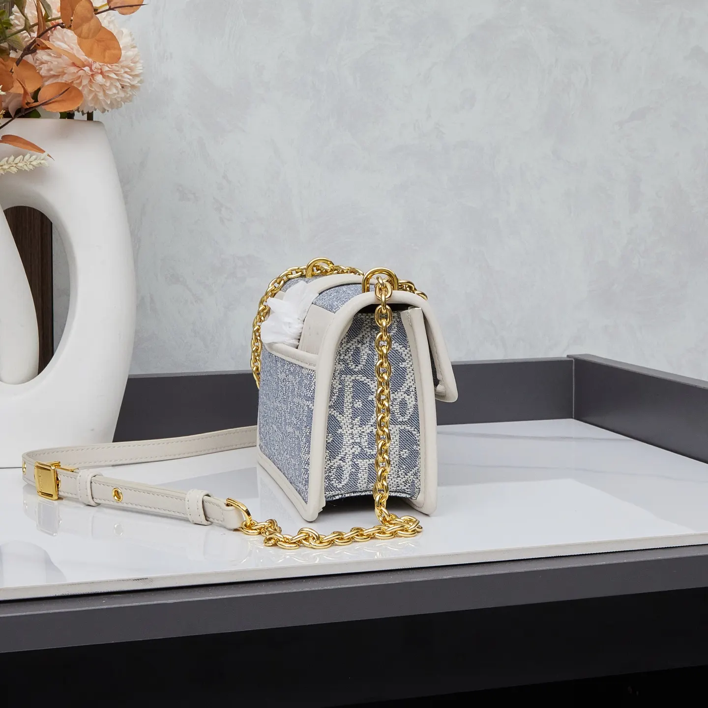 Blue Gold Chain Bag