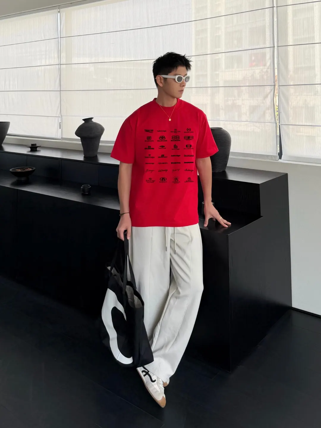 Balenciaga Red Logo Short Sleeve T-Shirt Street Casual
