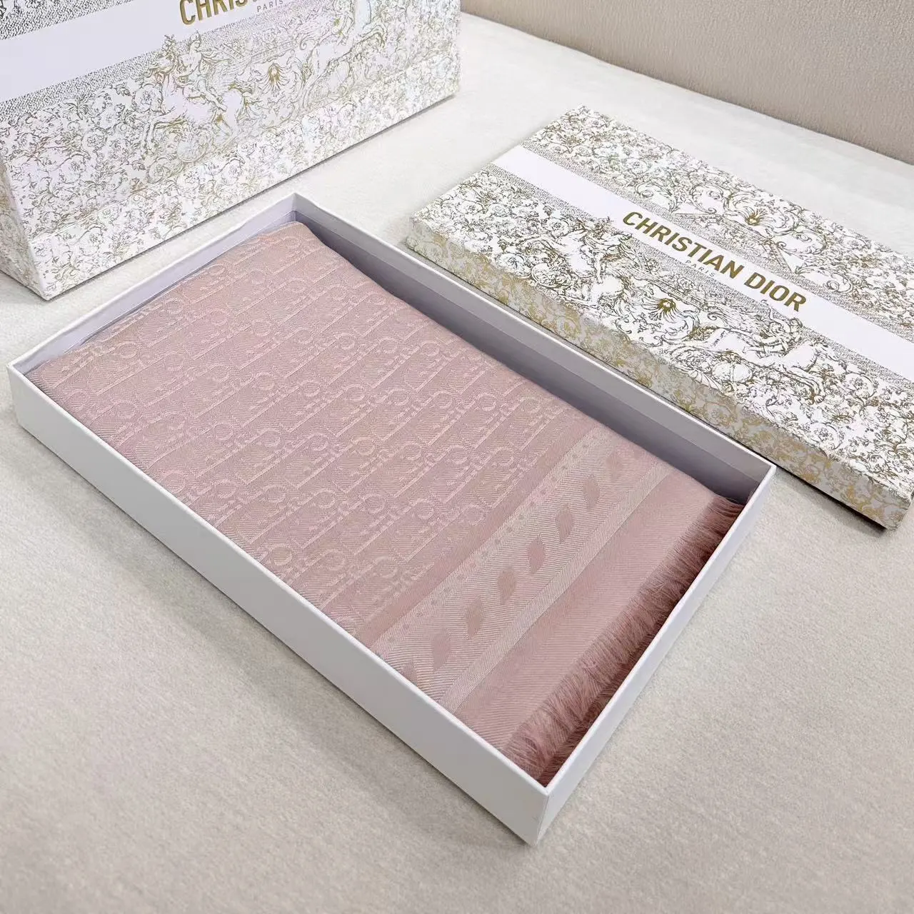 Dior 粉色 羊毛 印花 围巾