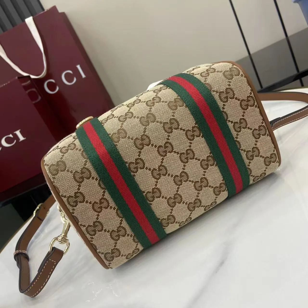 Gucci Brown Gold Fashion Item Travel Canvas