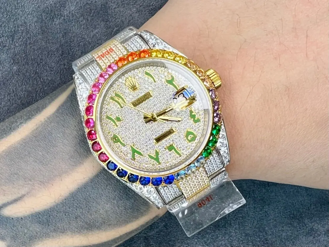 Rolex 密集镶满 的施华洛世奇钻 搭 抗刮损藍宝石镜面 手錶 經典腕表款