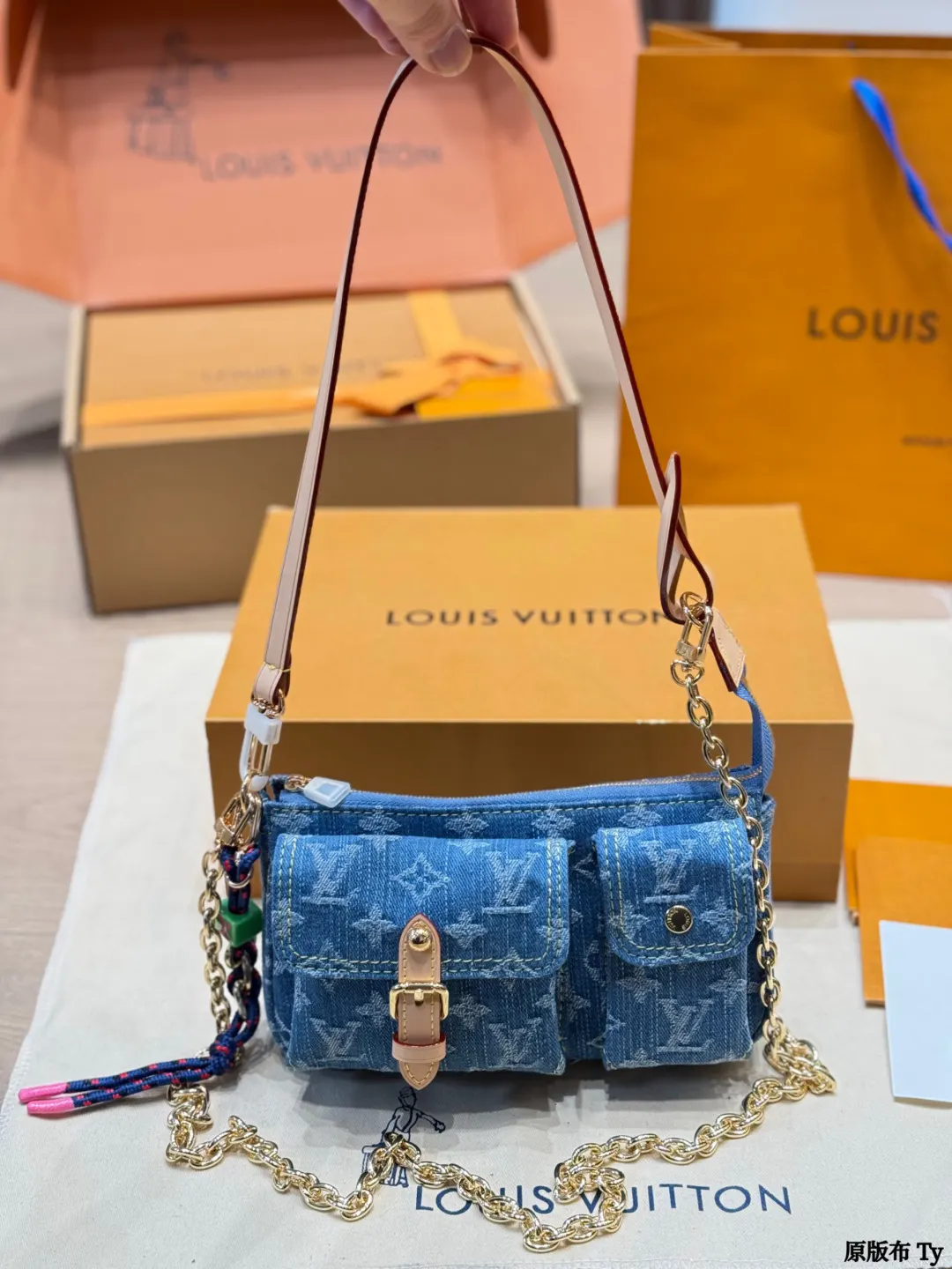 LV 老花 牛仔 Mo鏈條包 精致鏈條款