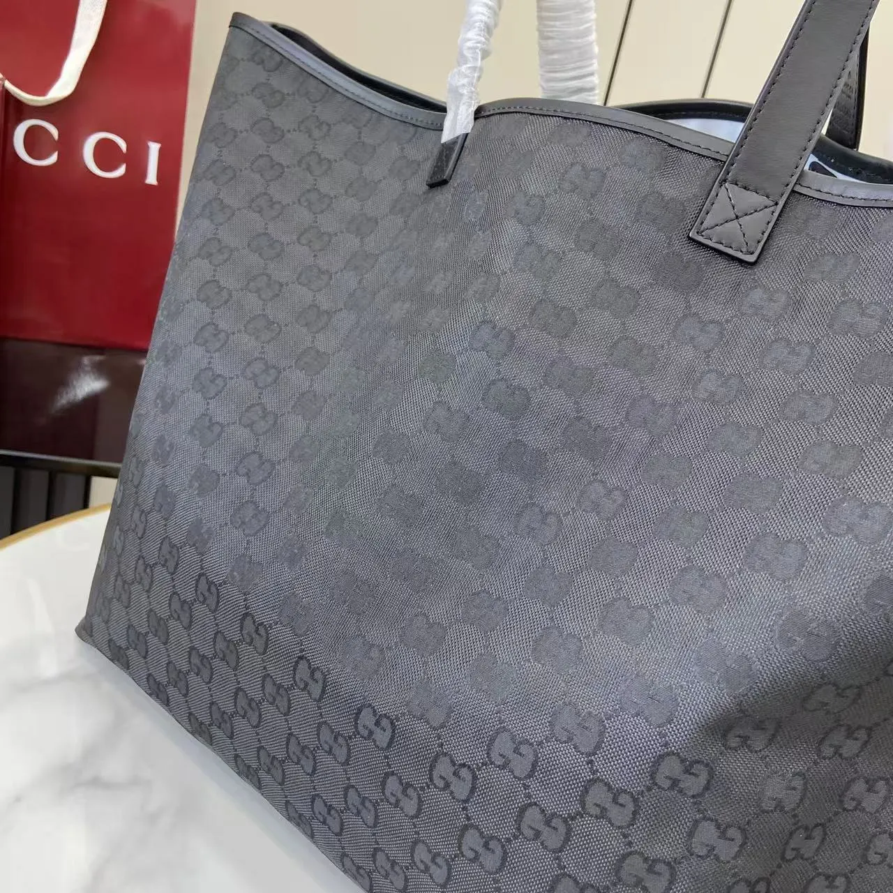 Gucci 黑色 白色 尼龍 托特包 大容量托特款