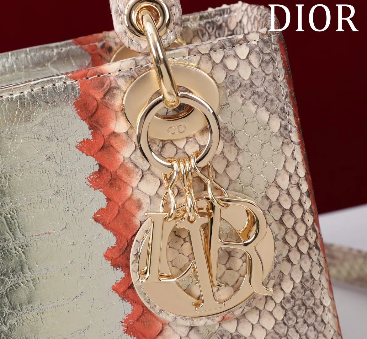 Dior Lady Dior 米白色藤格纹手提斜挎包 条纹款
