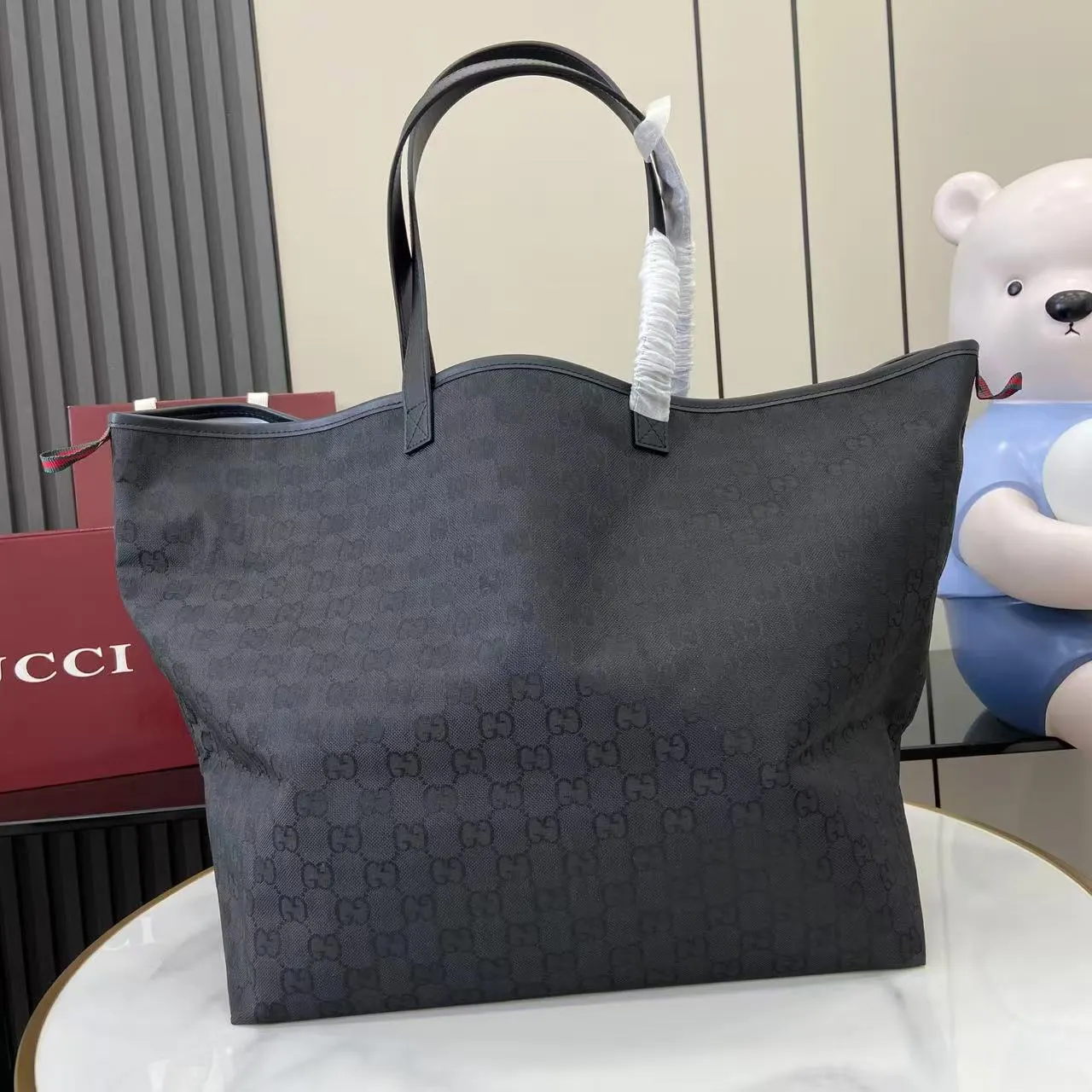 Gucci 黑色 白色 尼龍 托特包 大容量托特款