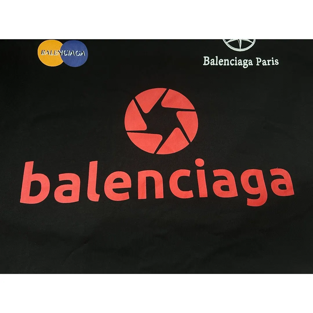 Balenciaga Black Logo Embroidery Short Sleeve T-Shirt Street