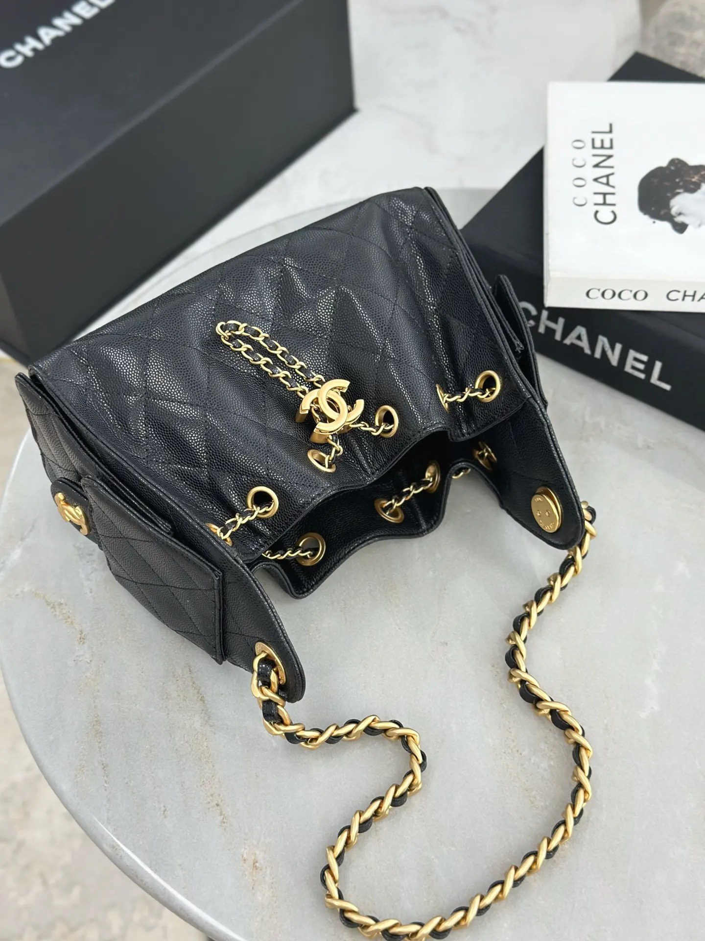 Chanel 22 Large Black Leather Chain Bag