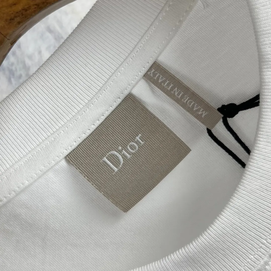Dior 白色圆领短袖T恤 绿色刺绣