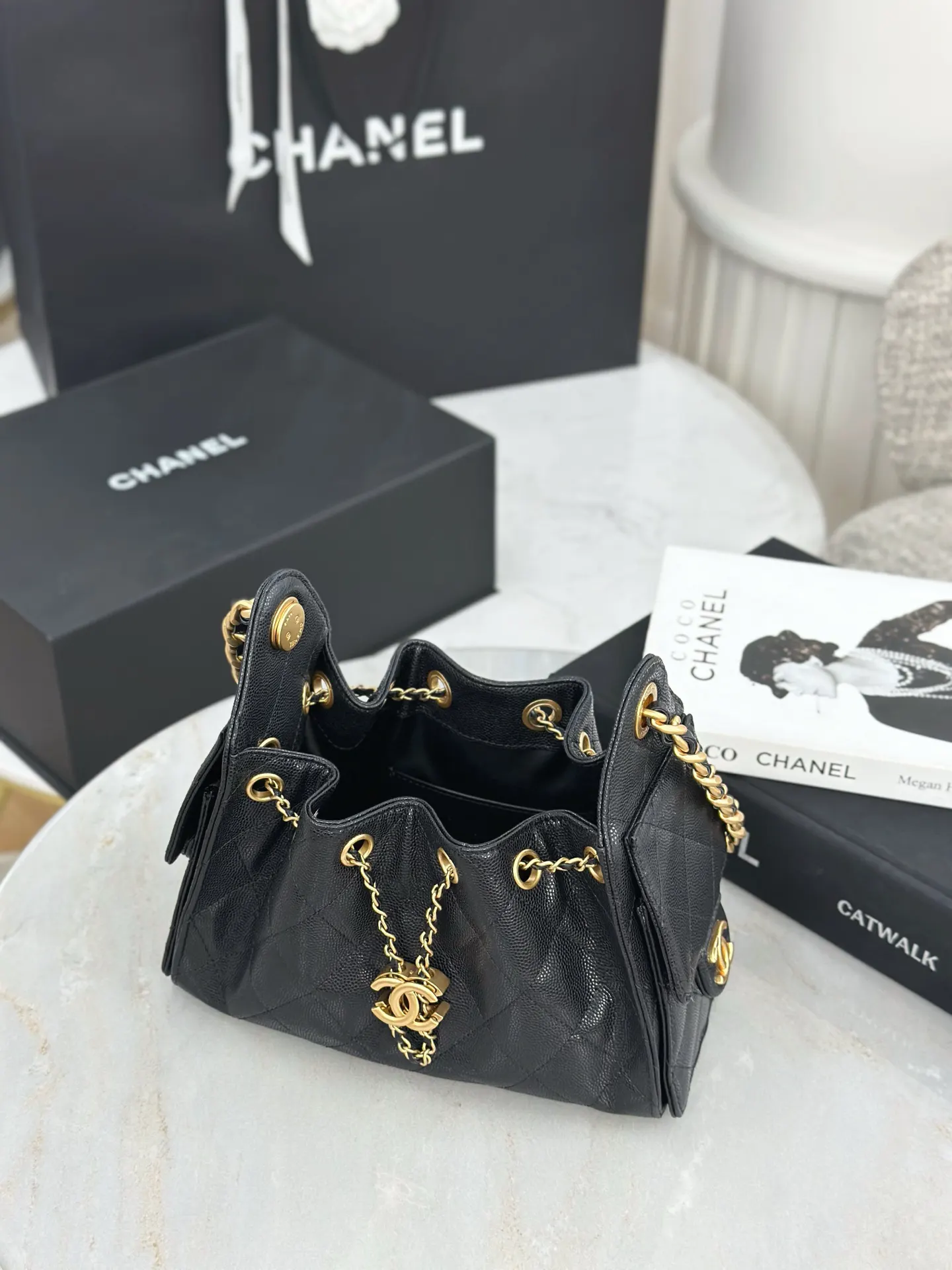 Chanel 22 Large Black Leather Chain Bag