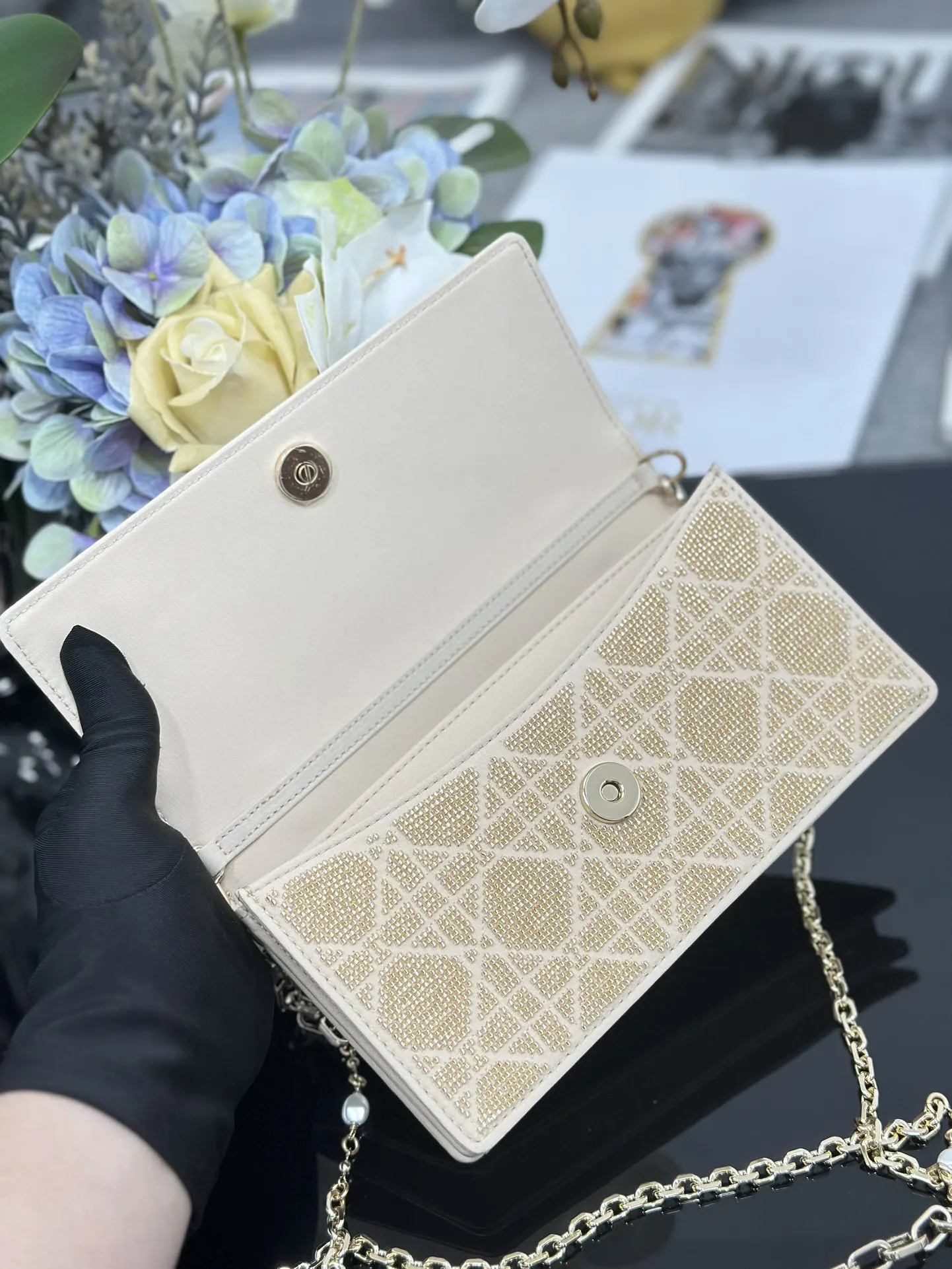 Dior Cannage藤格纹 金色手拿包 晚宴手拿
