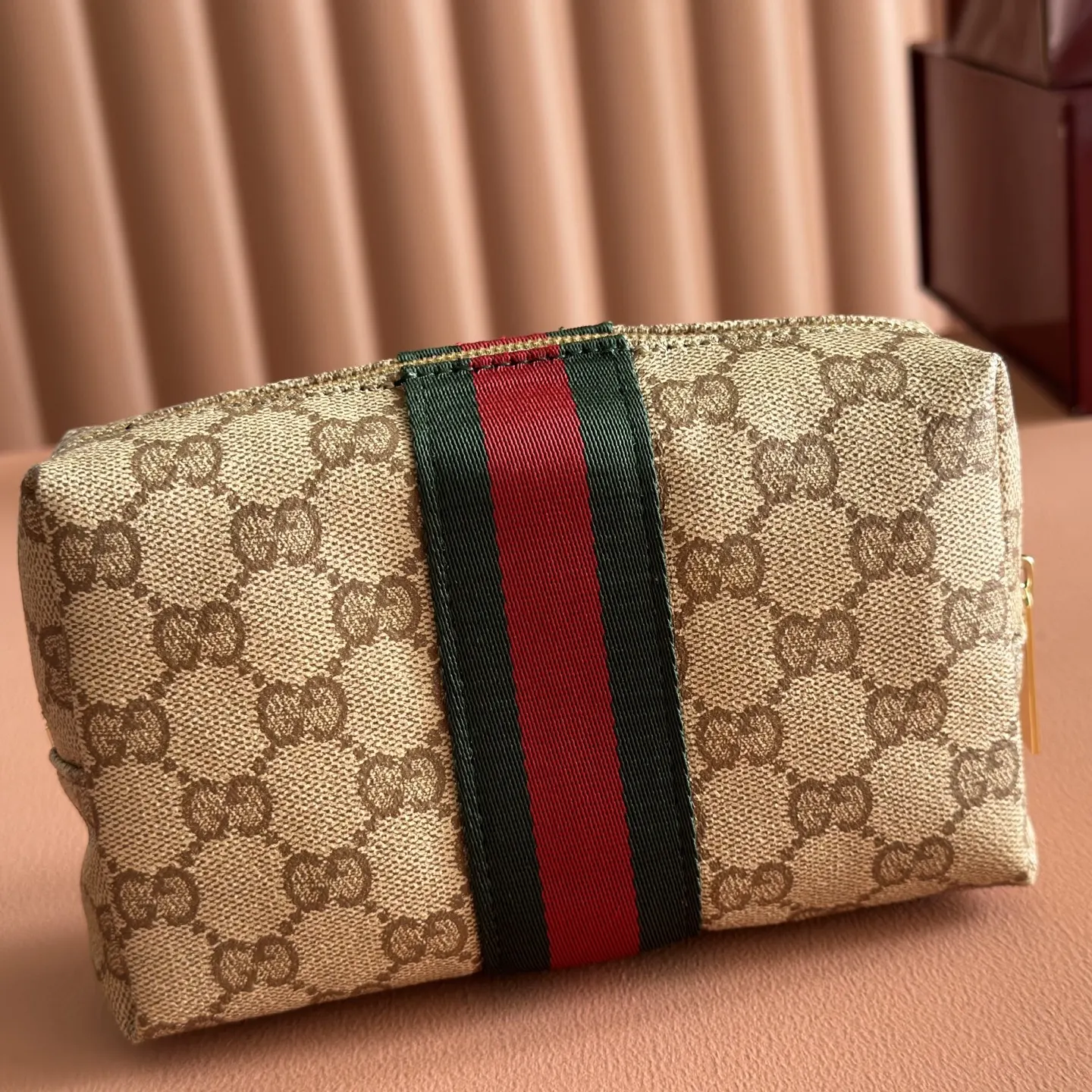 White Pink Cosmetic Pouch Canvas