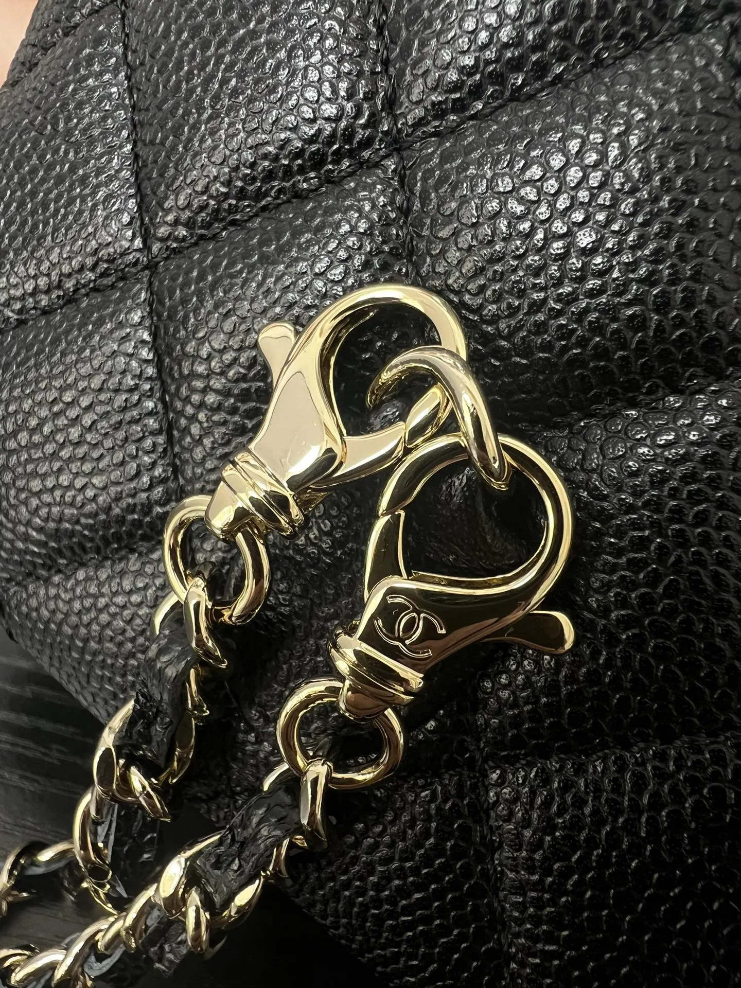 Chanel 黑色牛皮鏈條雙肩包 復古通勤