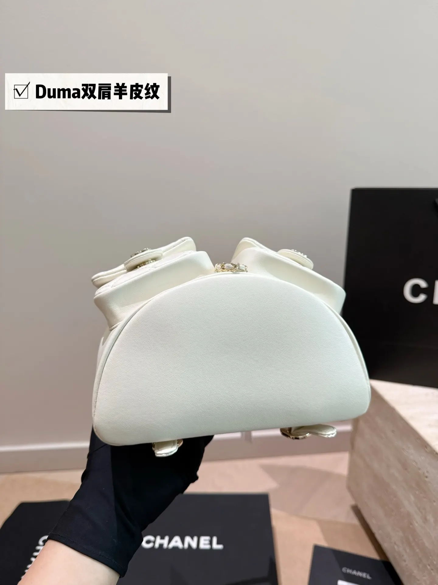白色 金色 羊皮 雙肩包 实用雙肩款