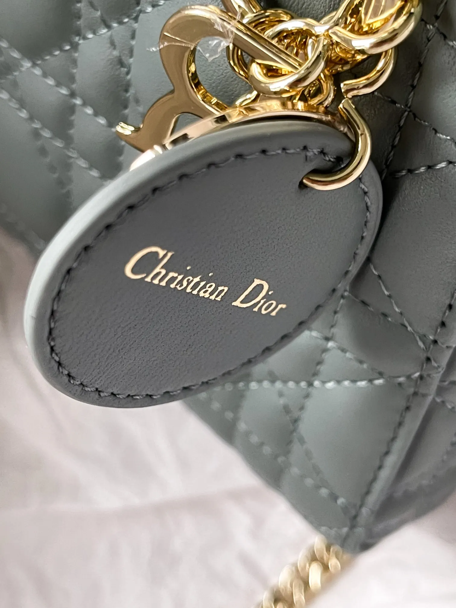 Dior Lady Dior 灰綠色手提斜挎包 小號款