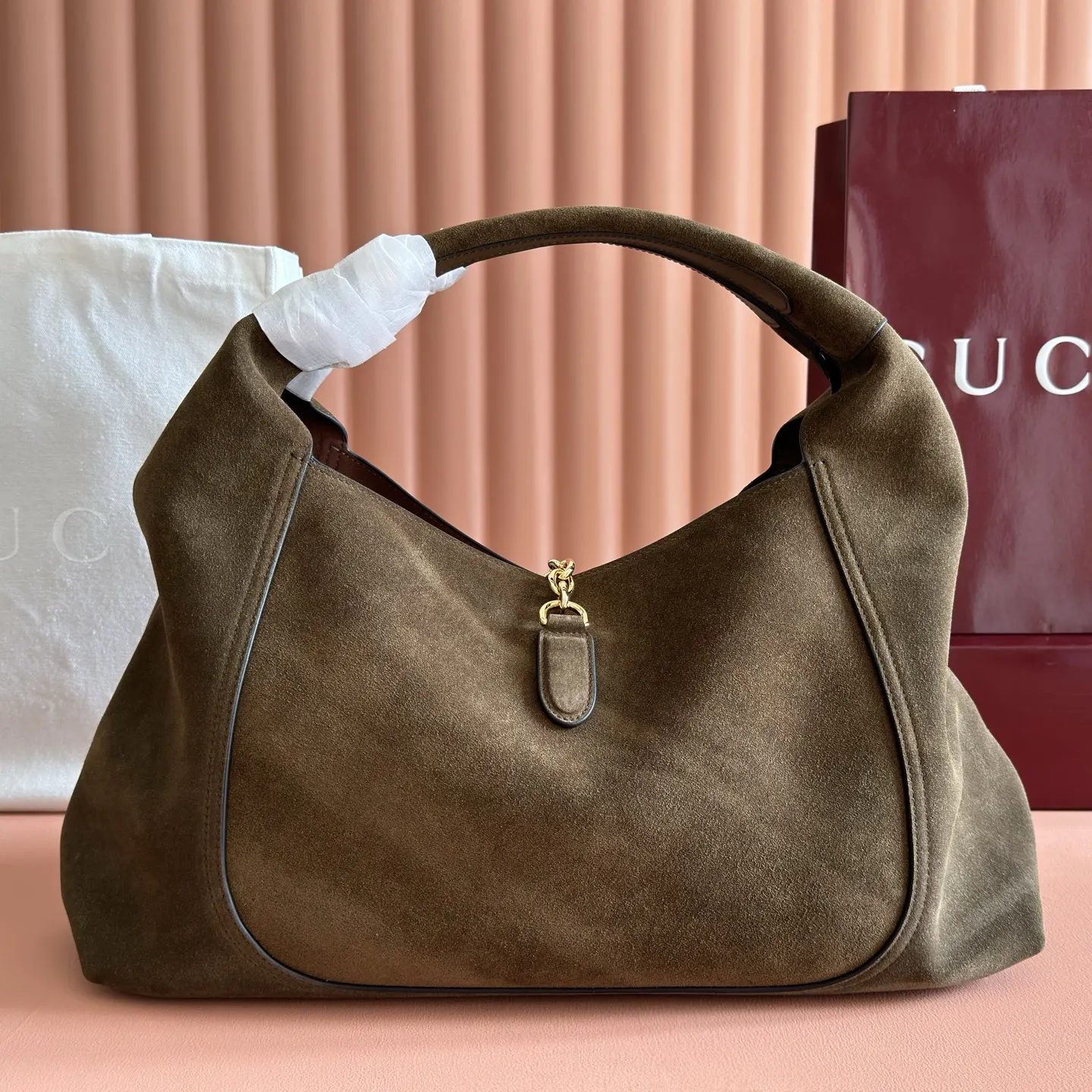 Gucci Green Brown Clutch Bag Leather