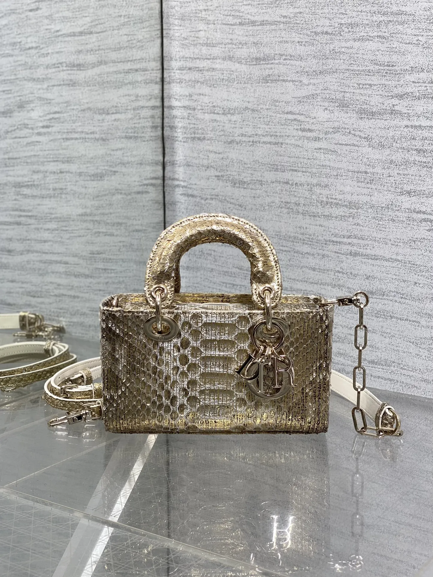 Dior 进口 蛇皮横款戴妃包 Lady横版戴妃珍稀蛇皮闪亮 手提包 通勤手提款