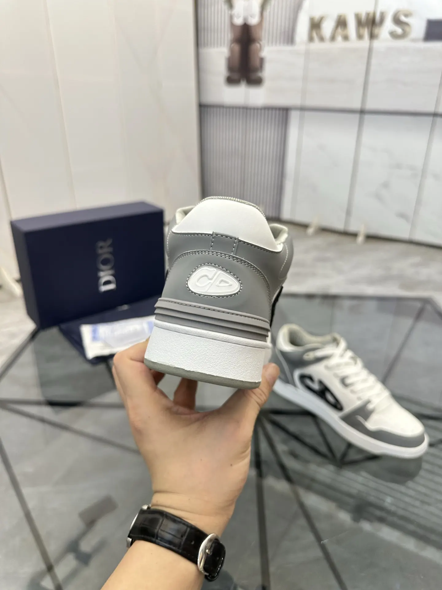 Dior B57 灰色/白色 皮革 運動鞋
