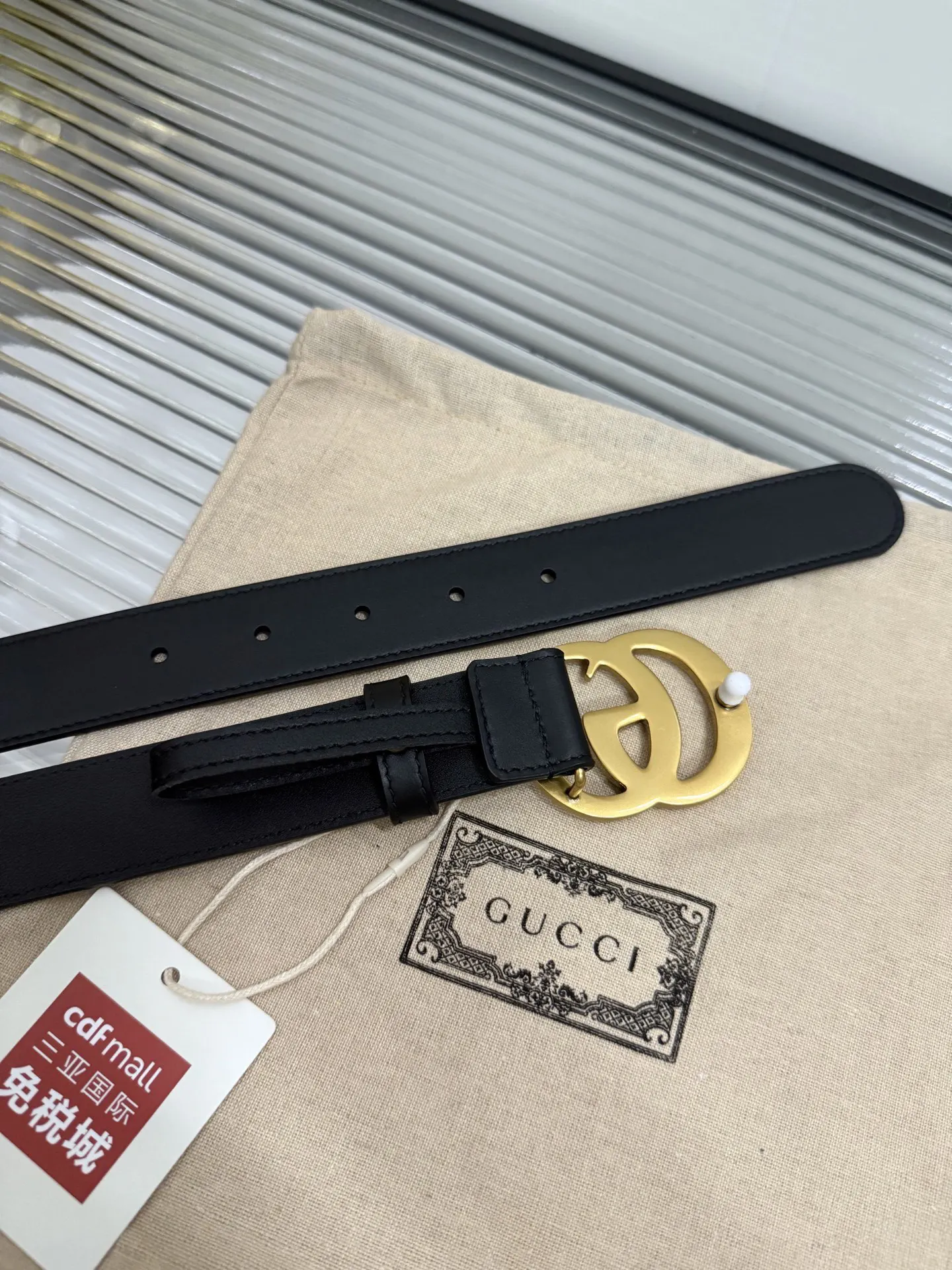 Gucci Double G 棕色 皮革 腰带