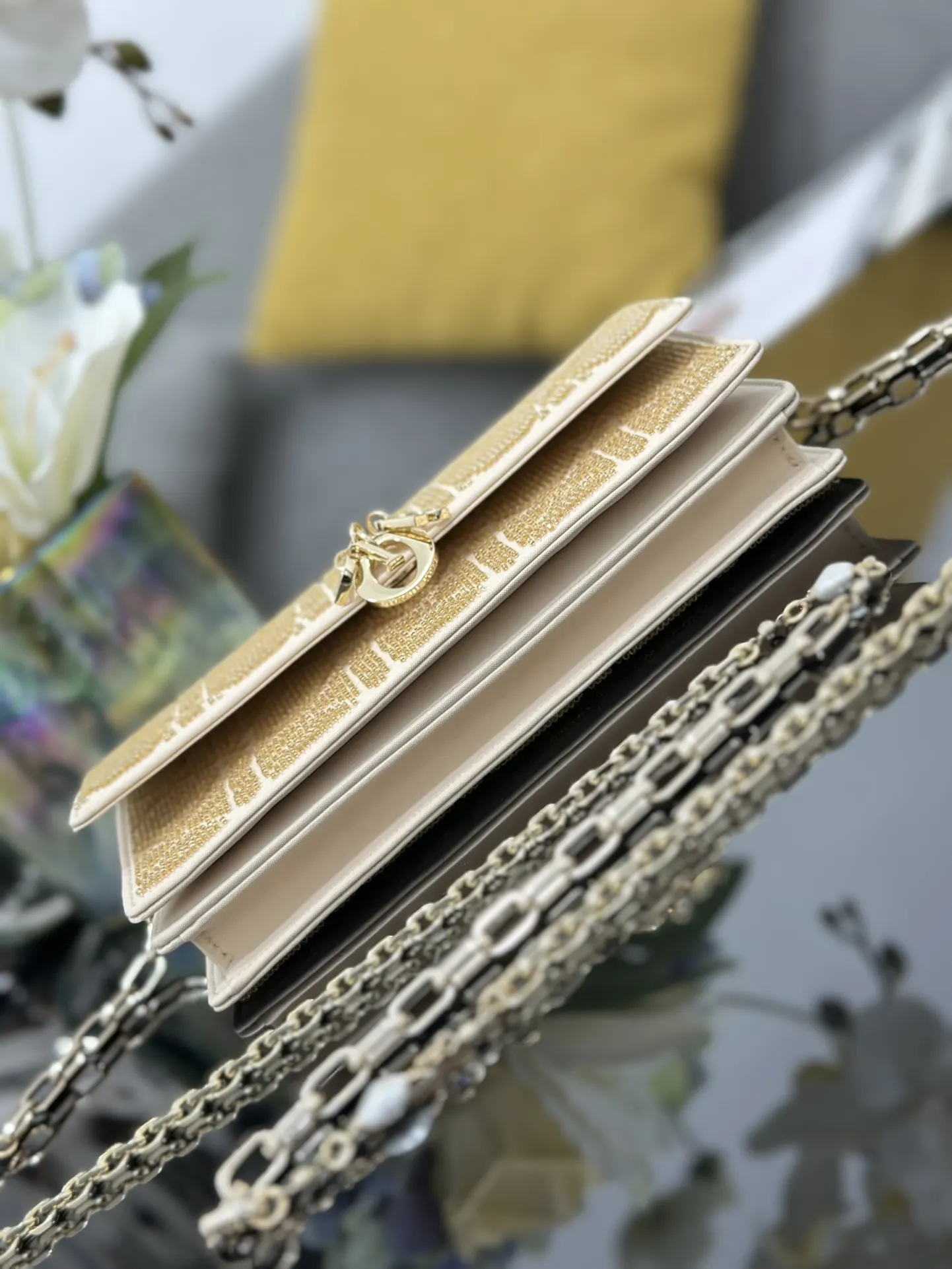 Dior Cannage藤格纹 金色手拿包 晚宴手拿