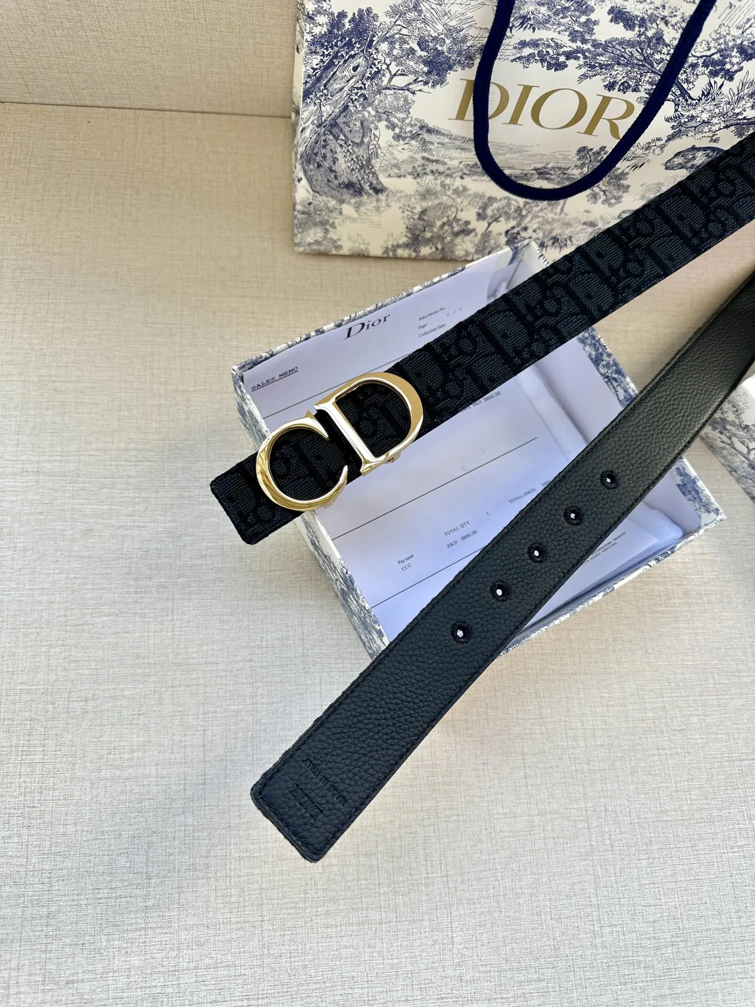 Dior 黑色Oblique腰带 金扣休闲款
