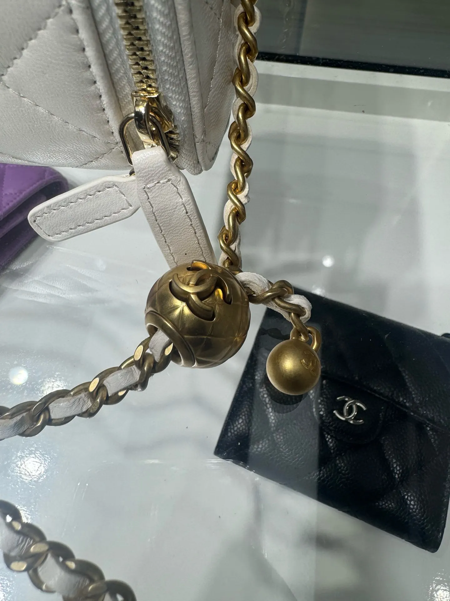 羊皮 Ohanel 金球长 可调节鏈條 长方链 鏈條包 精致鏈條款