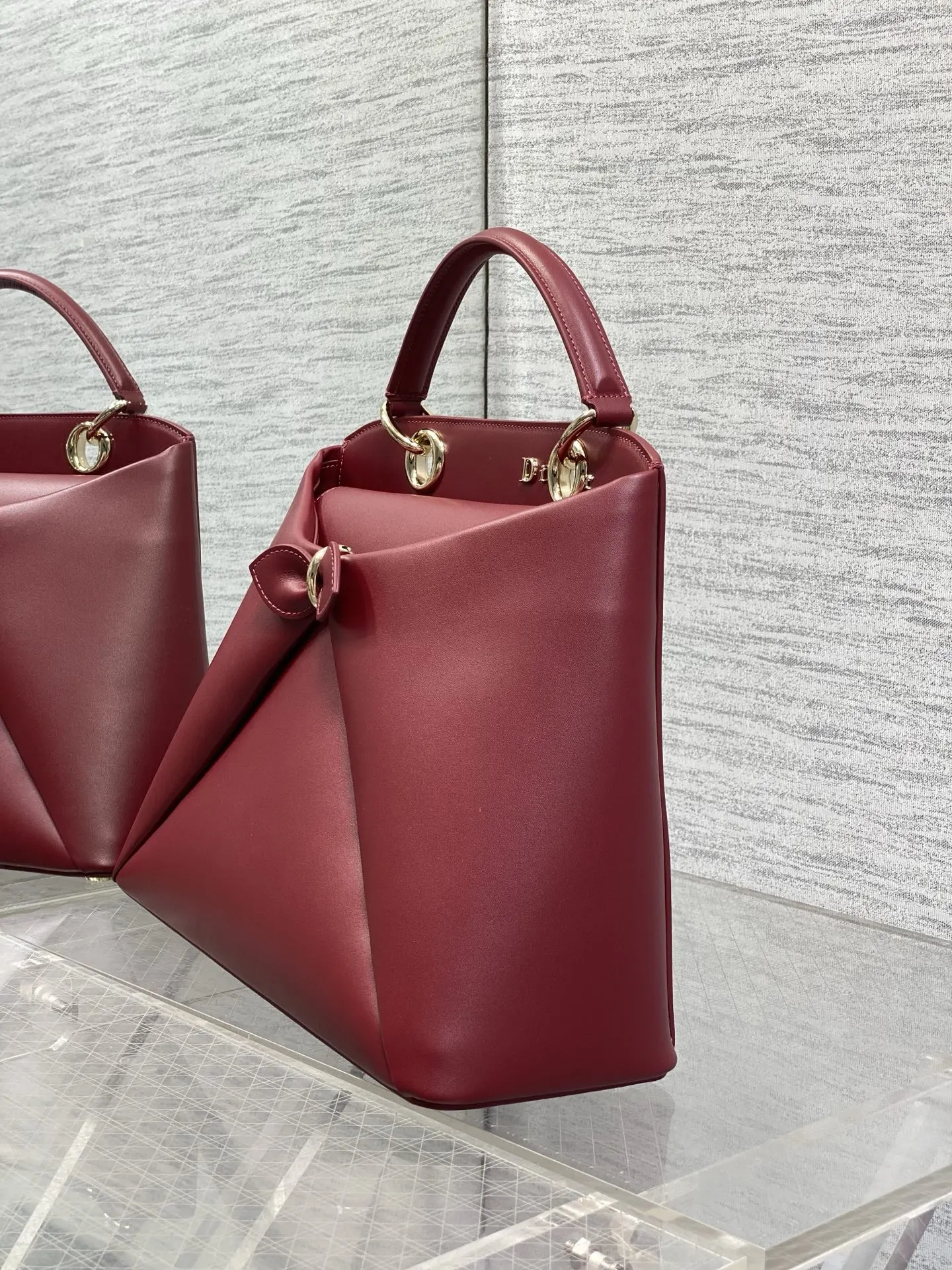 Dior Lady Dior 酒红色手提斜挎包 格纹款