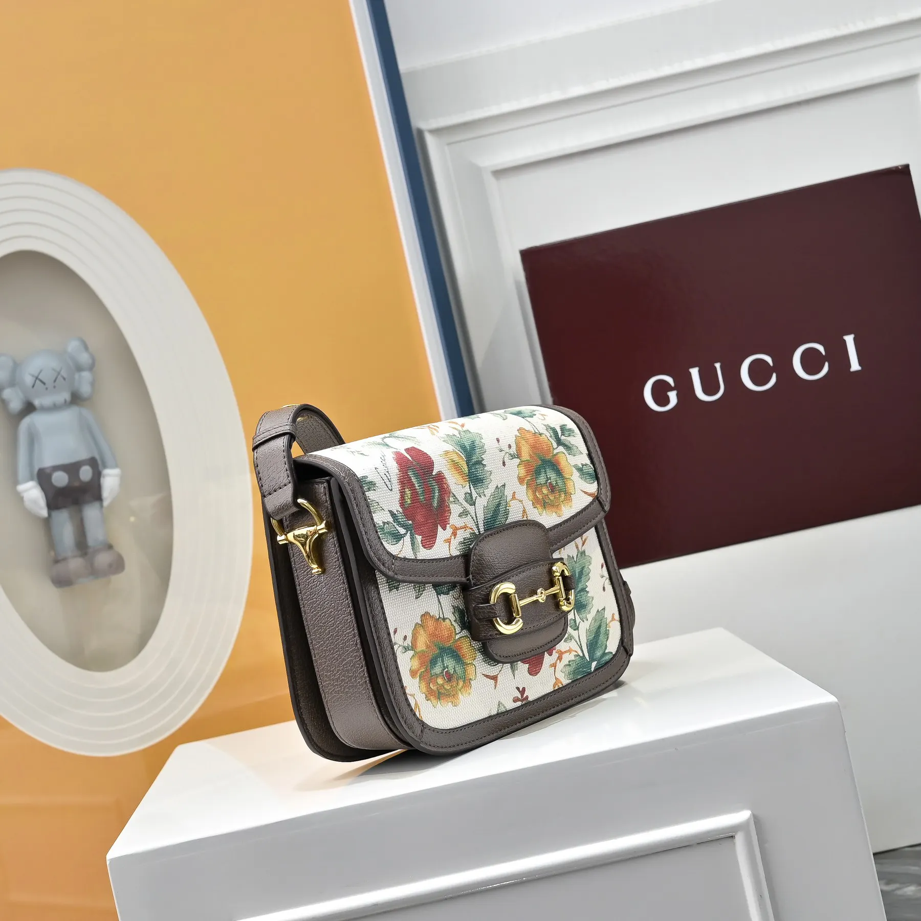 Gucci Horsebit 1955 White Monogram Crossbody Bag