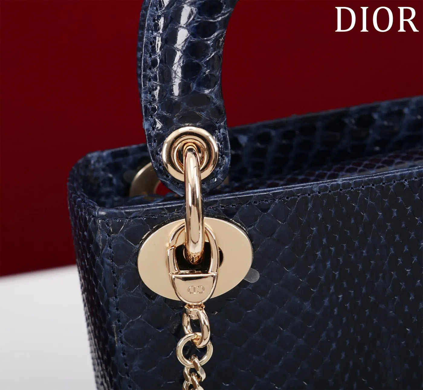 Dior Lady Dior 蓝色藤格纹手提斜挎包 红底款 经典款