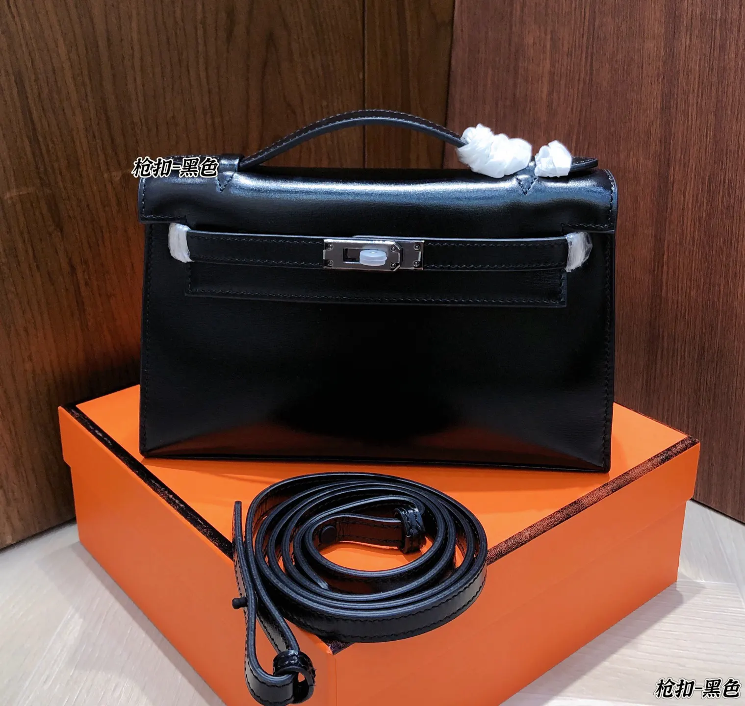 Kelly 黑色 牛皮 mini Kelly一代 BOX进口牛皮銀 手提包 通勤手提款