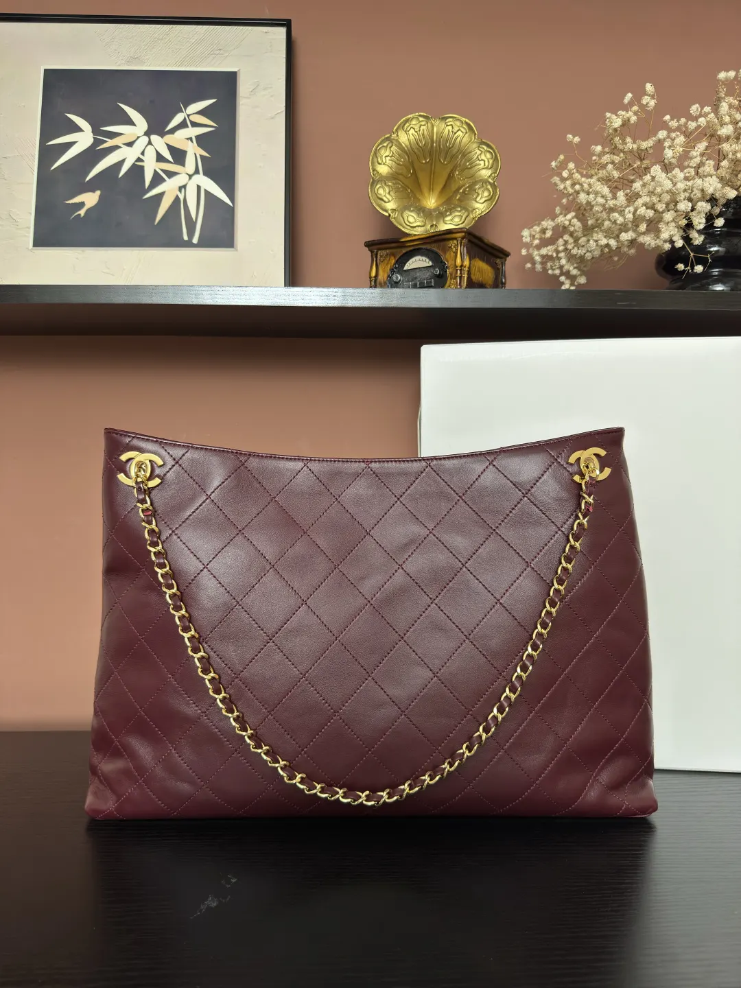 CHANEL 酒紅 羊皮 托特包 大容量托特款