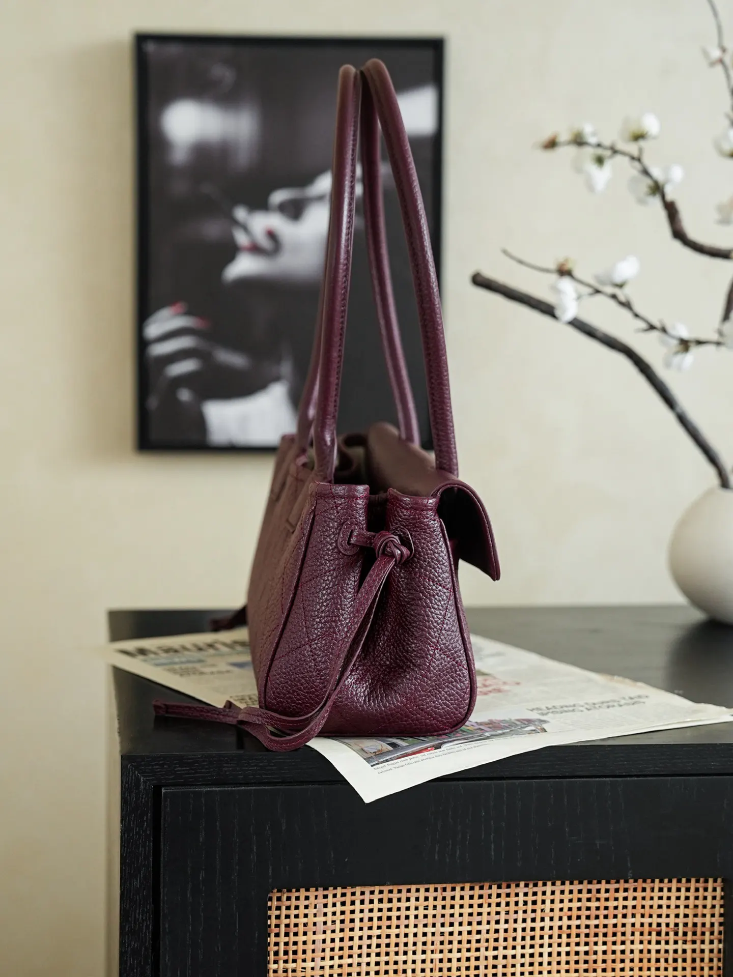 Red Hobo Shoulder Bag Vintage Classic Leather