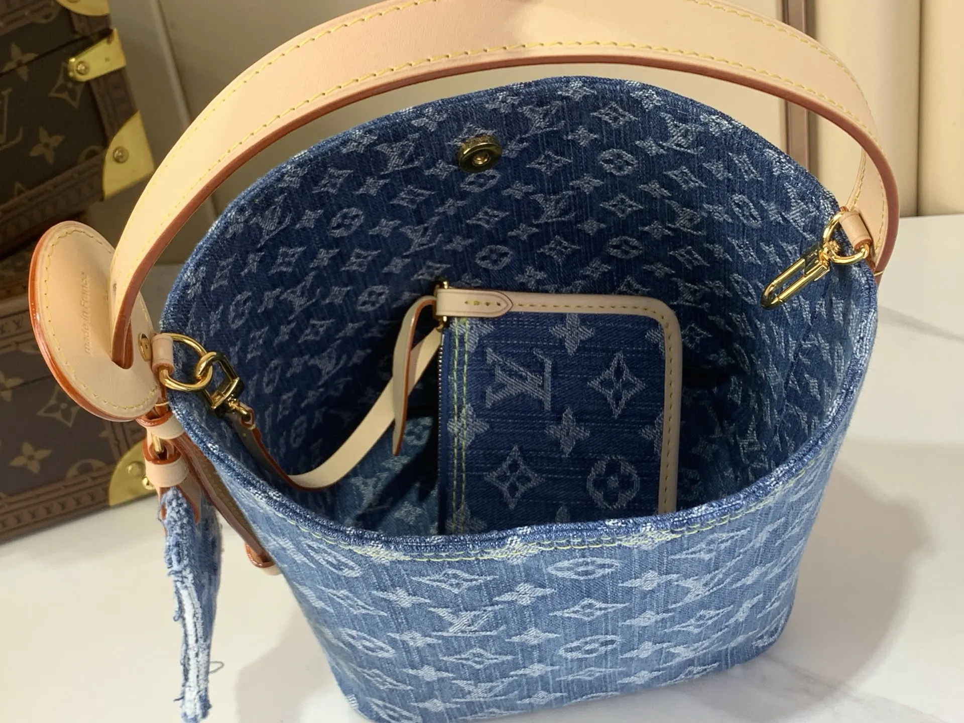 LV 蓝色 红色 丹宁 水桶包 休闲水桶款